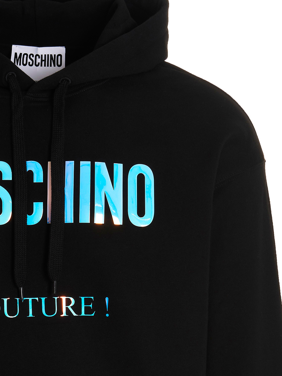 Shop Moschino Holographic  Hoodie In Black