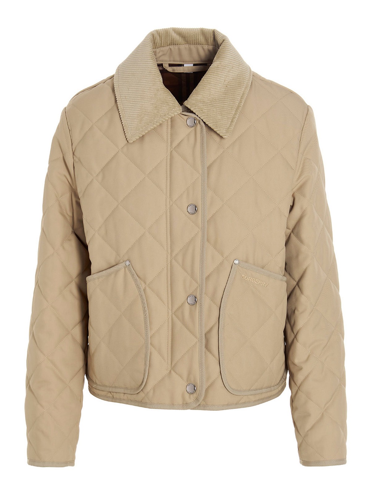 Burberry Lanford Corduroy Collar Quilted Jacket In Brown