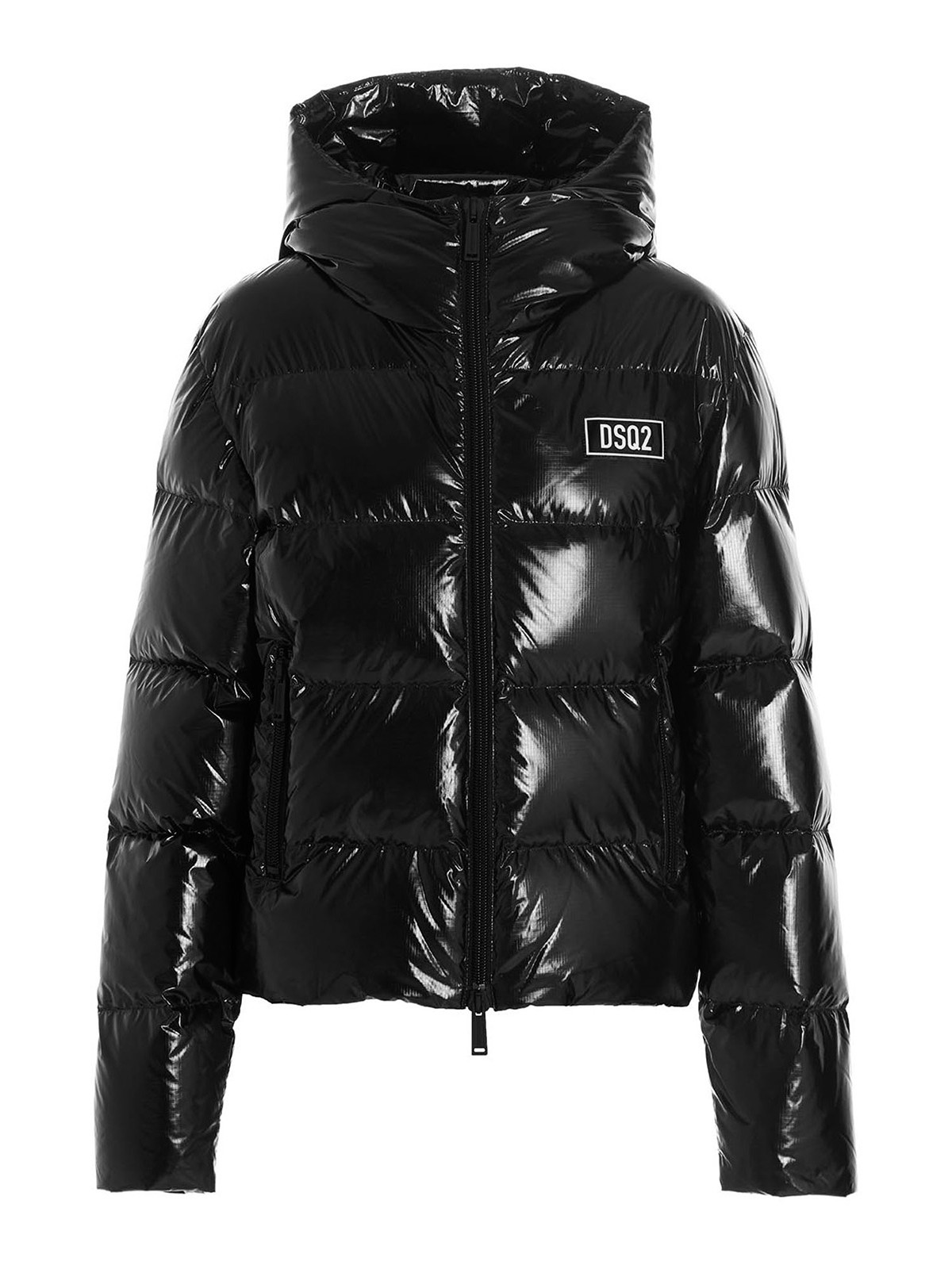 Dsquared2 Shiny Ripstop Hooded Down Jacket In Black