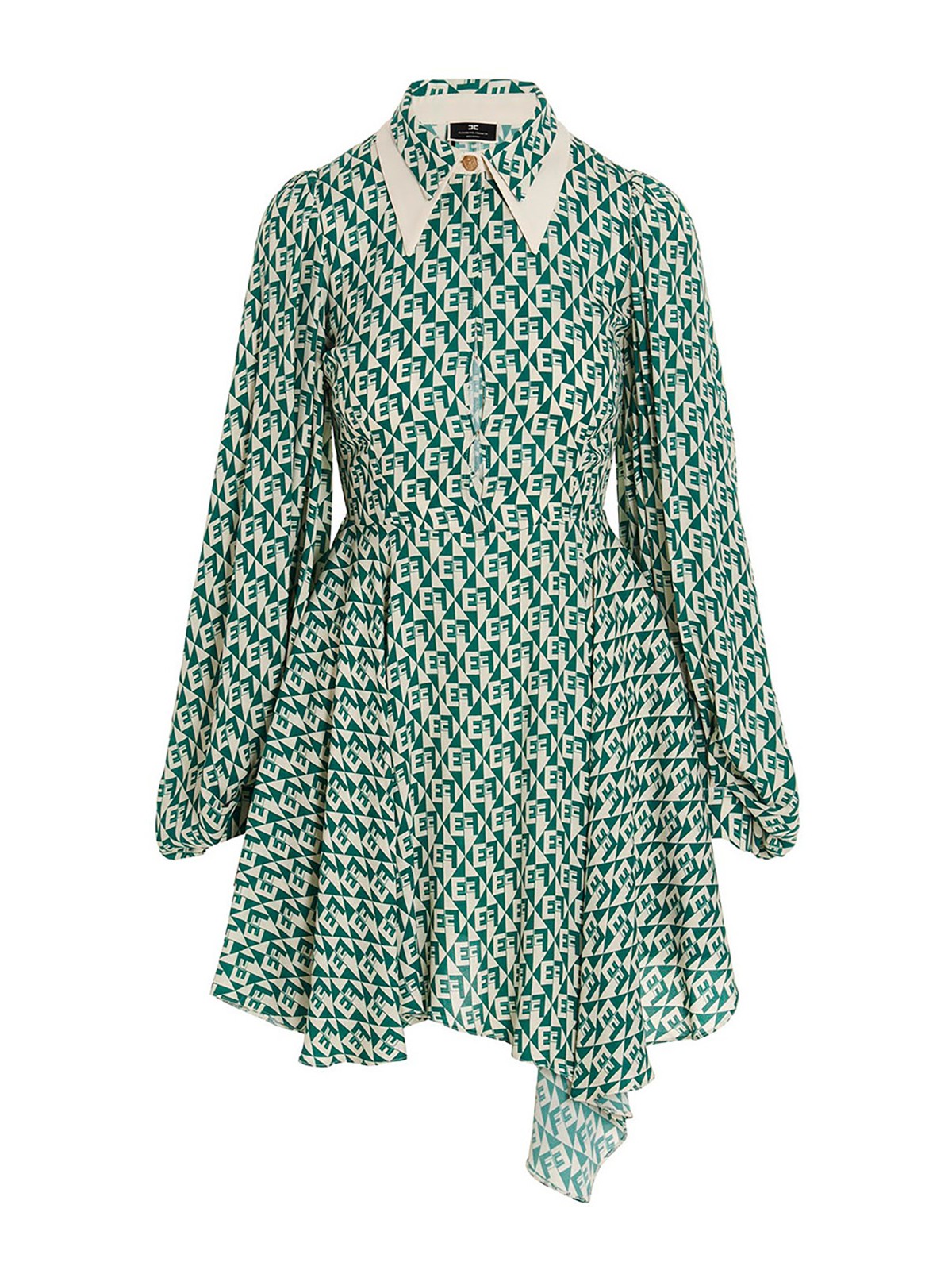 green emerald velvet dress ELISABETTA FRANCHI Green & Beige Size US 4 Short Dress main image 1