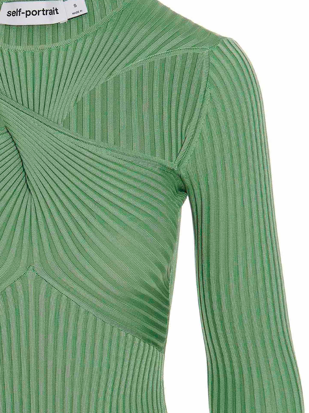 Self Portrait Ribbed dress with cut-outs|PF22052SGSEAGREEN