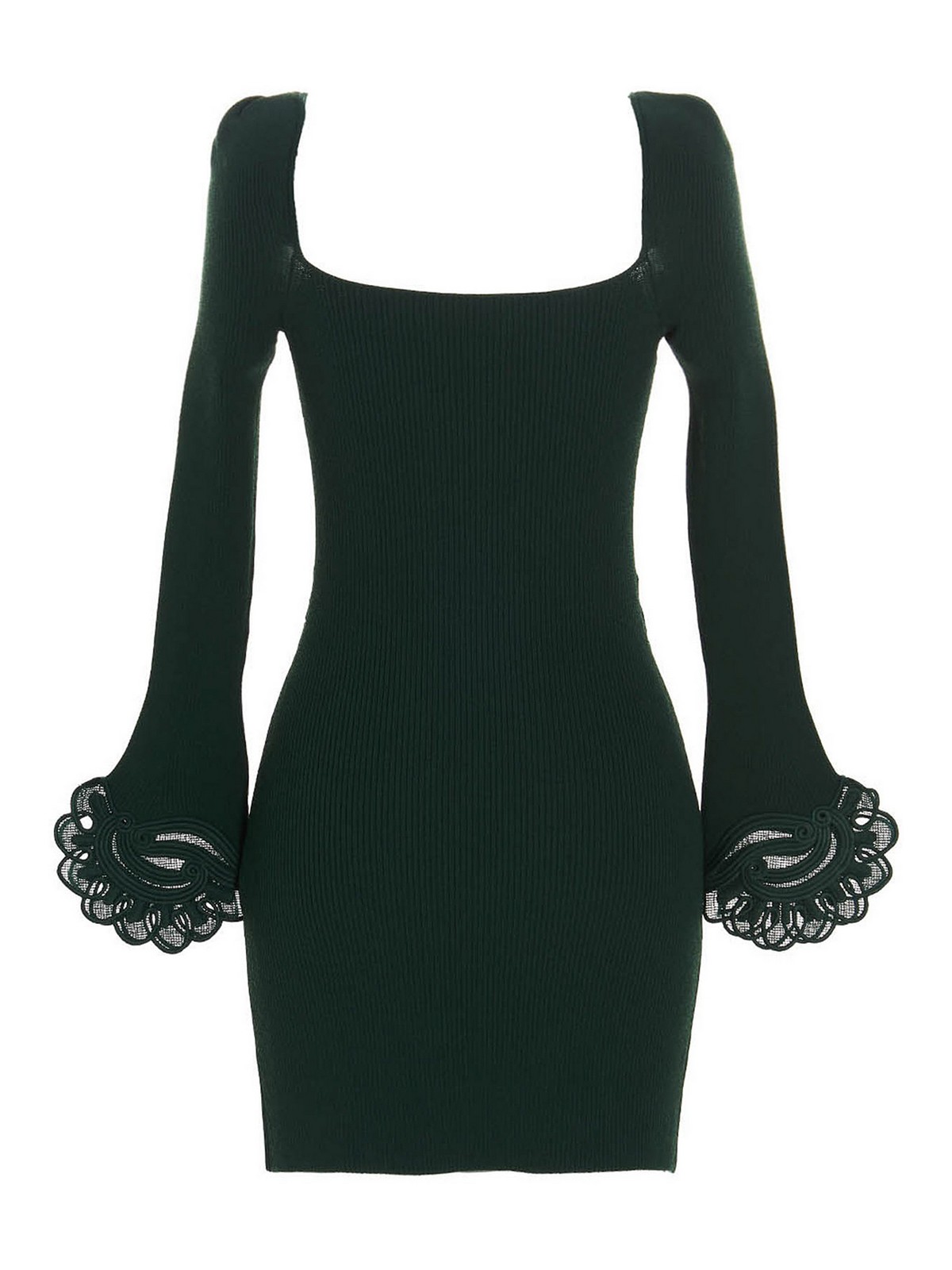 Self Portrait Lace ribbed dress - Green - Women|PF22090DARKGREEN