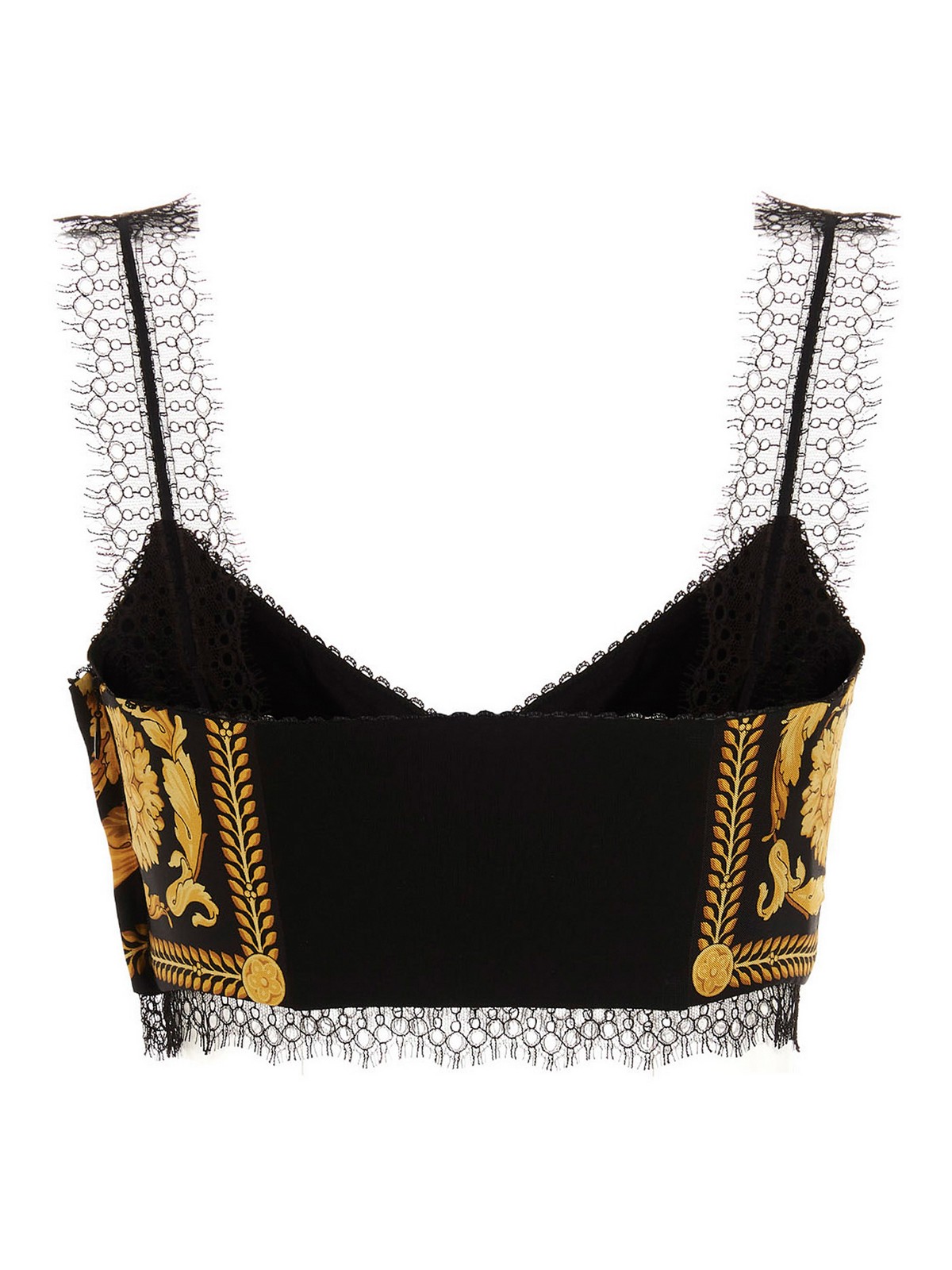 Versace Lace-trimmed Printed Silk-twill Bralette - Black