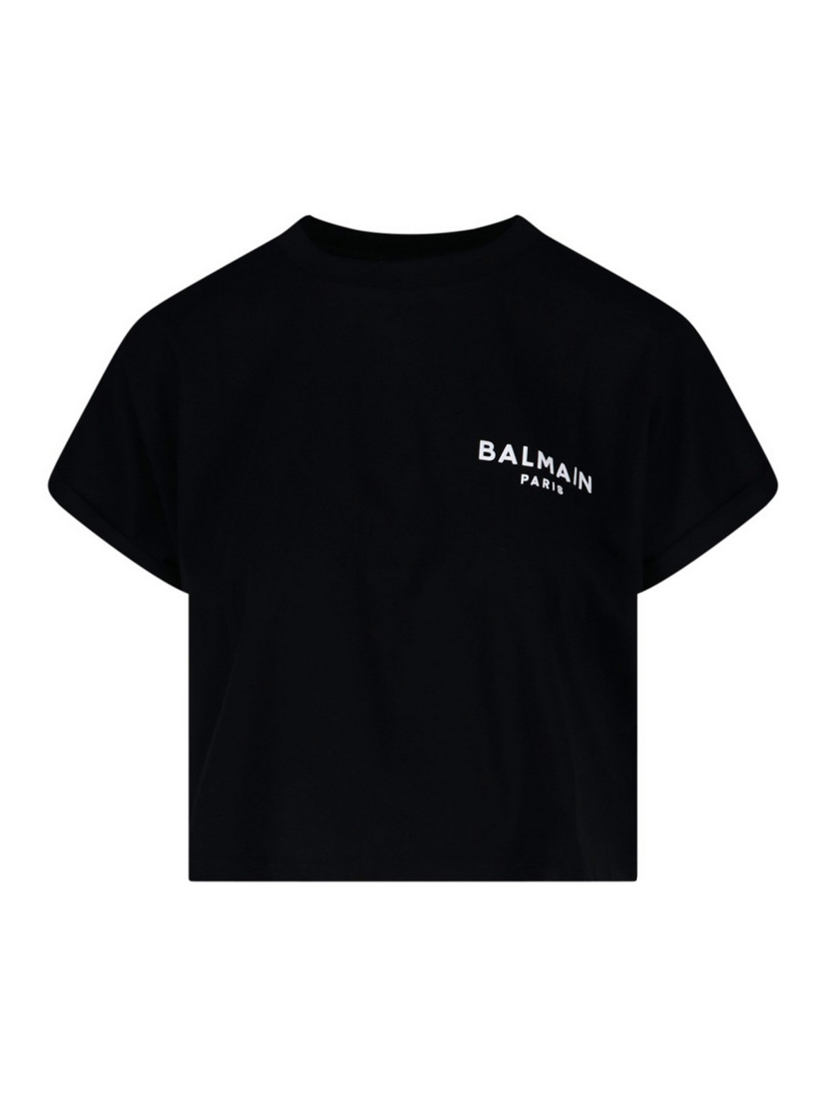 Shop Balmain Cropped Logo T-shirt In Negro