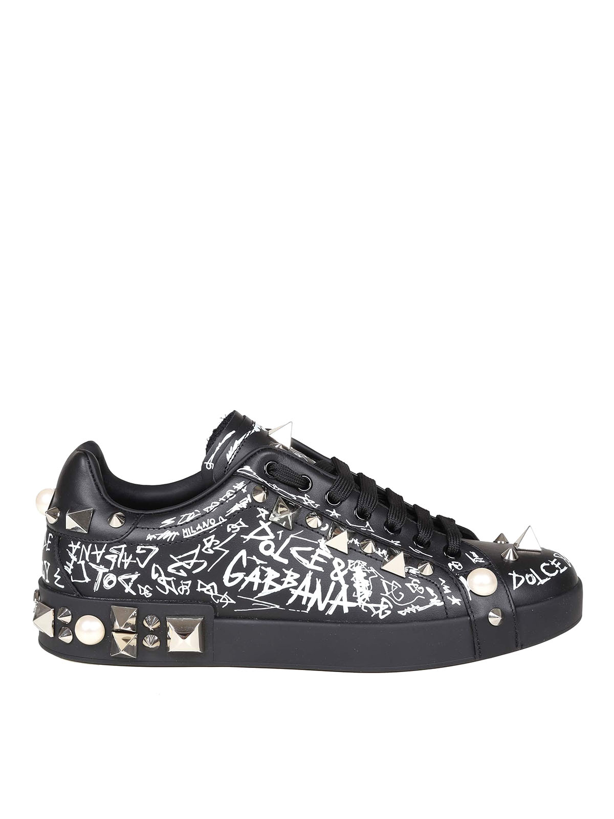 DOLCE & GABBANA スパンコール スニーカー 8ハーフ 黒 Dolce & Gabbana Portofino sneakers in leather with studs