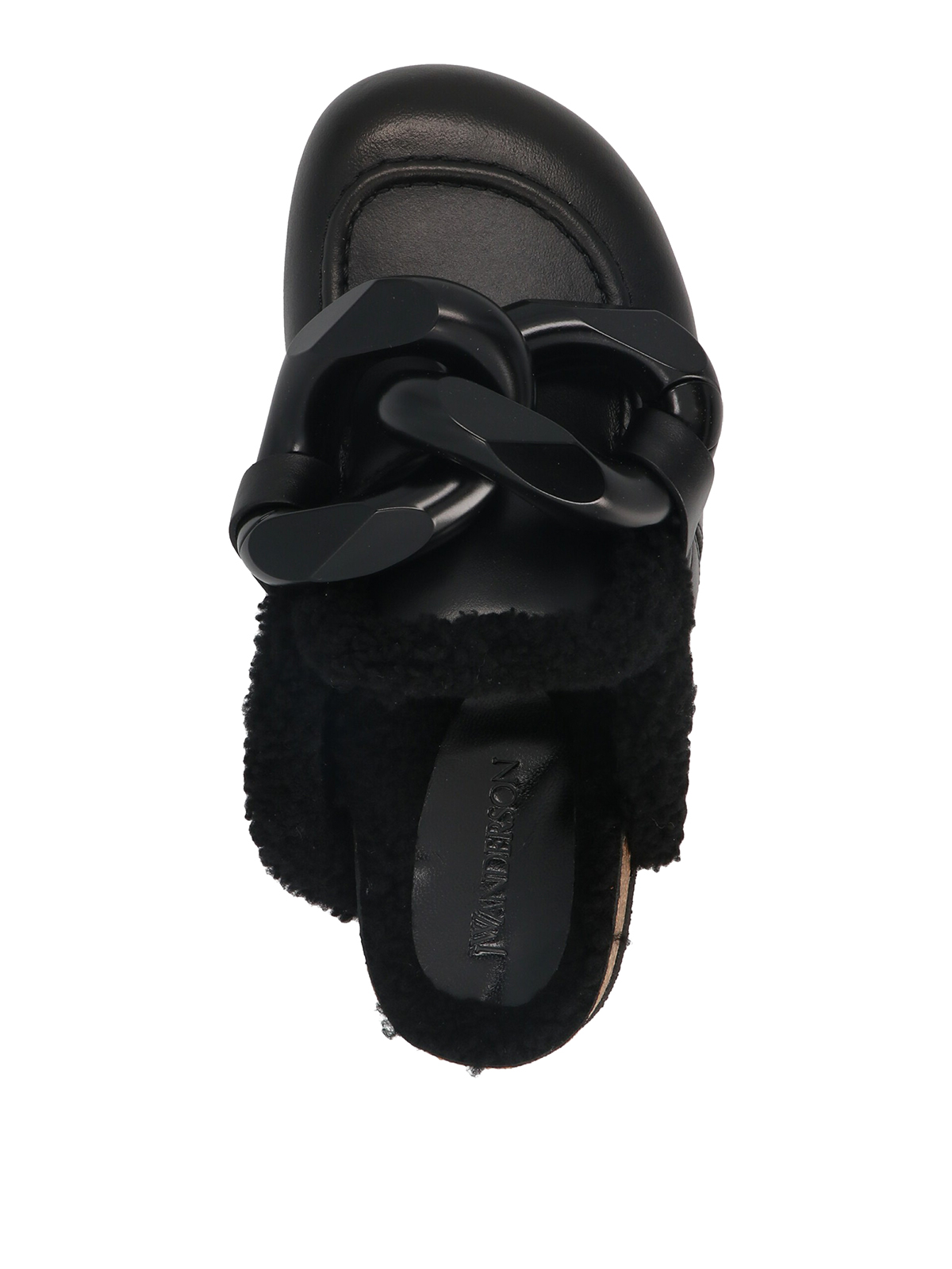 J.W. Anderson Chain Shearling Mules - Black|ANW35004B16005