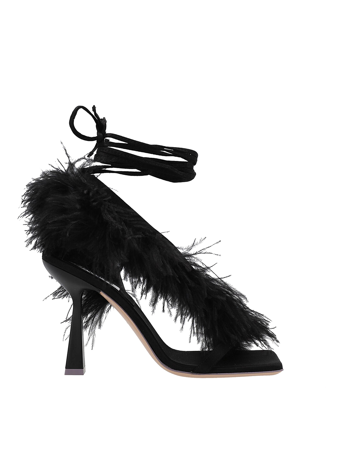 Shop Sebastian Milano Feather Detailed Wrap Sandals In Negro