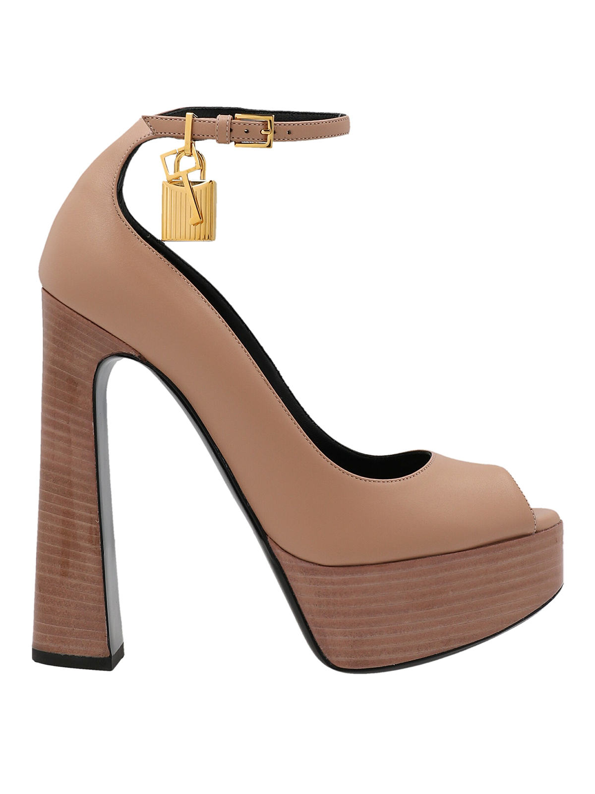 Shop Tom Ford Charm Padlock Leather Sandals In Beige