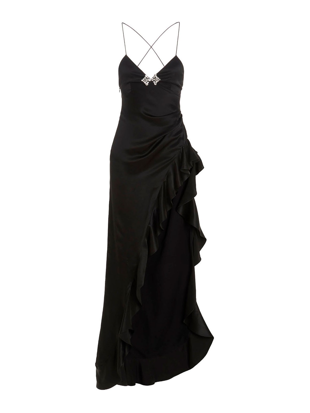 Shop Alessandra Rich Crystal Silk Dress In Black