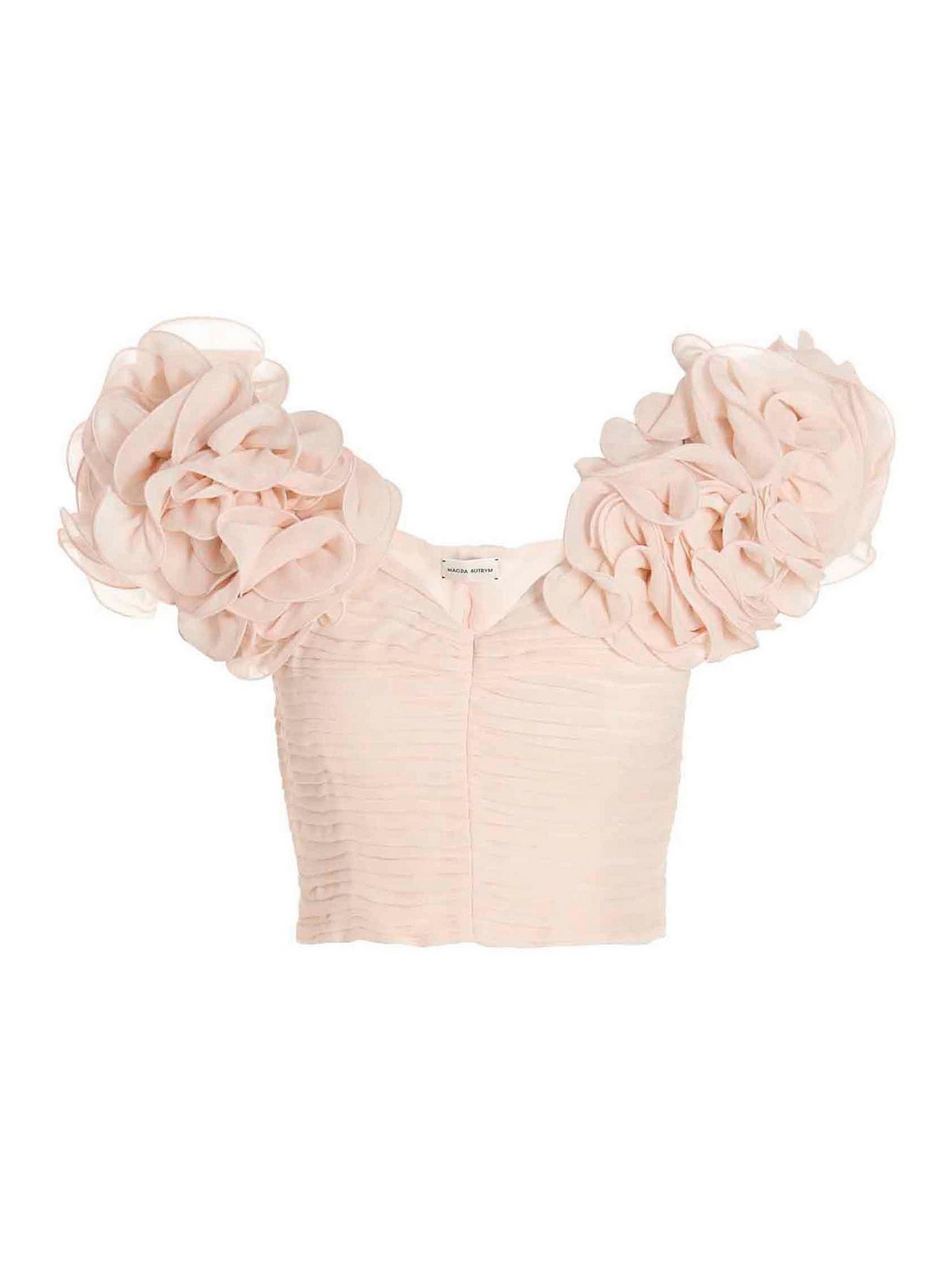 【MAGDA BUTRYM】海外セレブ愛用◎フリル付きフラワートップ Floral-appliqué ruched minidress in pink - Magda Butrym