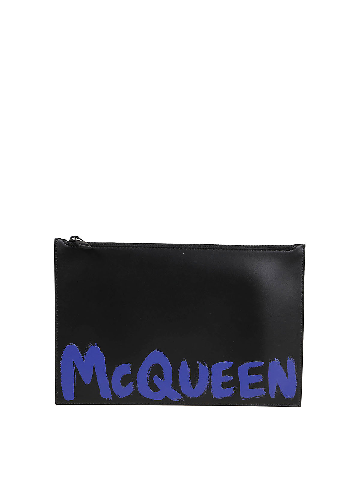 Shop Alexander Mcqueen Graffiti Printed Leather Clutch Bag In Negro