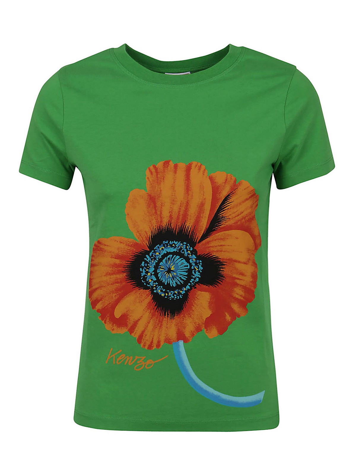 Kenzo Poppy print cotton T-shirt - Green - Women|FC62TS0134SO57