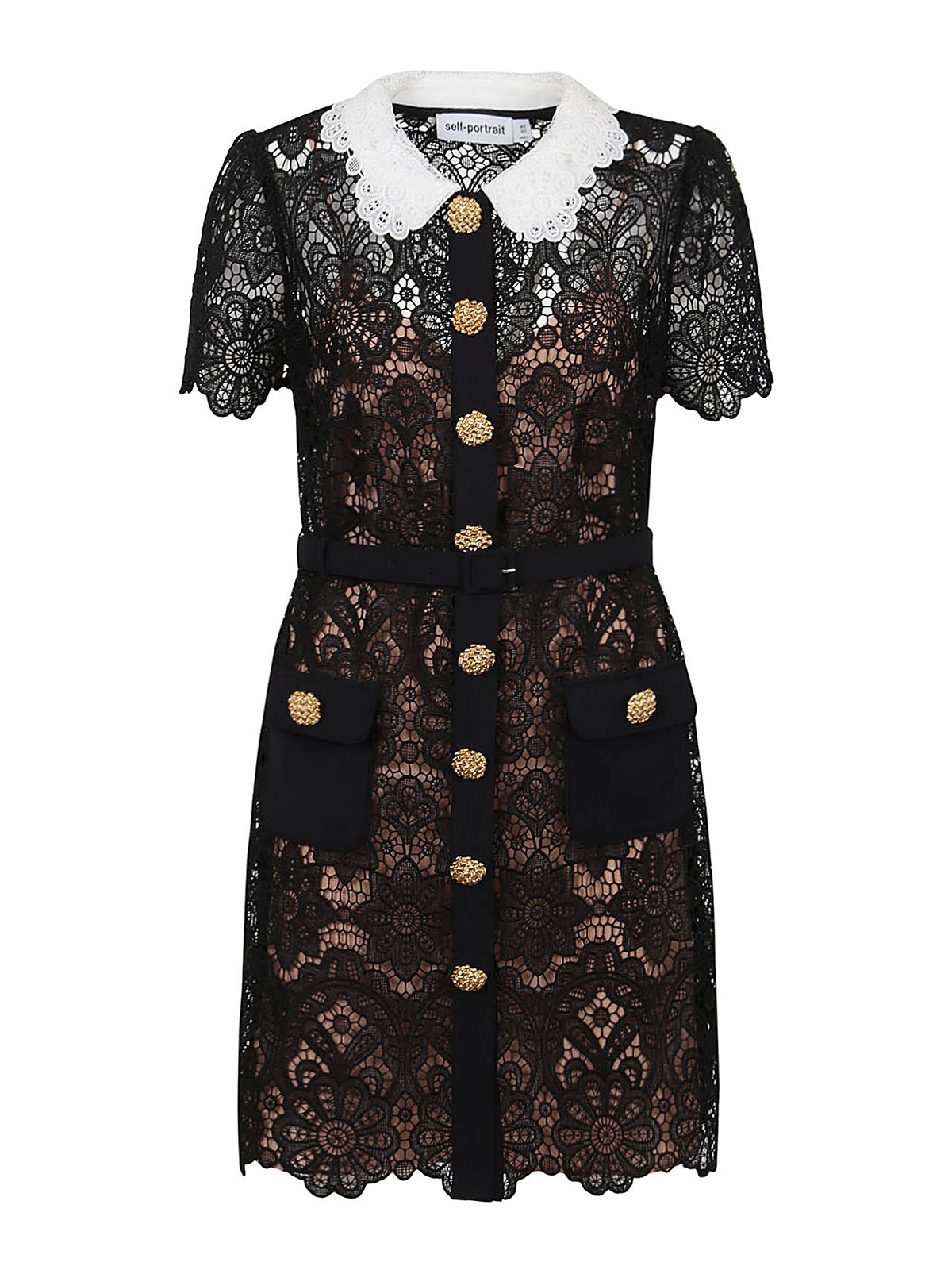 Self-portrait Floral-lace Peter-pan Collar Minidress In Negro