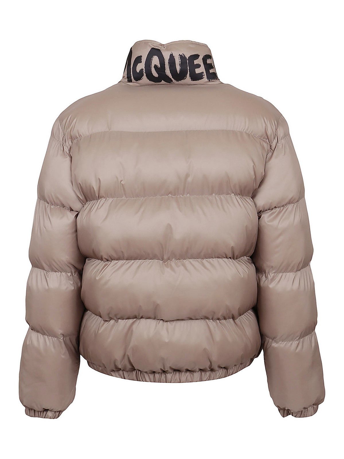 Shop Alexander Mcqueen Graffiti-printed Collar Quilted Puffer Jacket In Beige