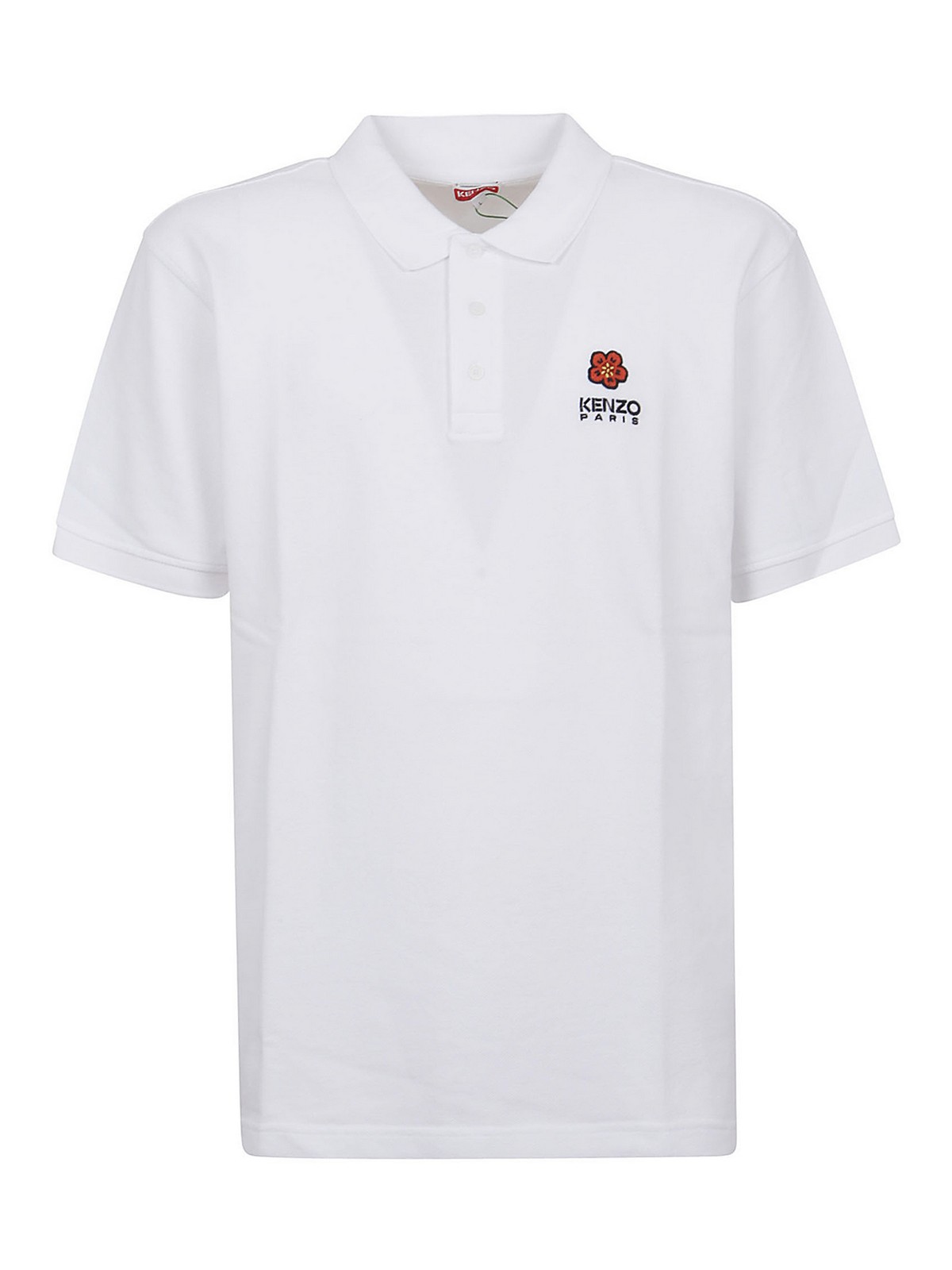 Kenzo Boke Flower Embroidered Polo Shirt In White