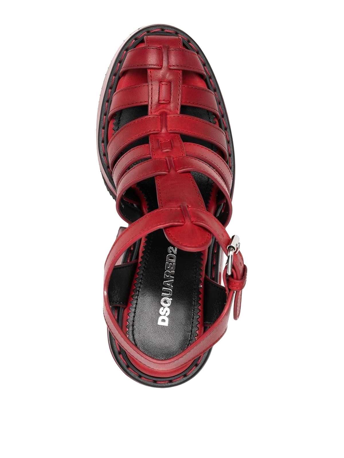 Shop Dsquared2 Leather Platoform Heeled Sandals In Rojo Oscuro