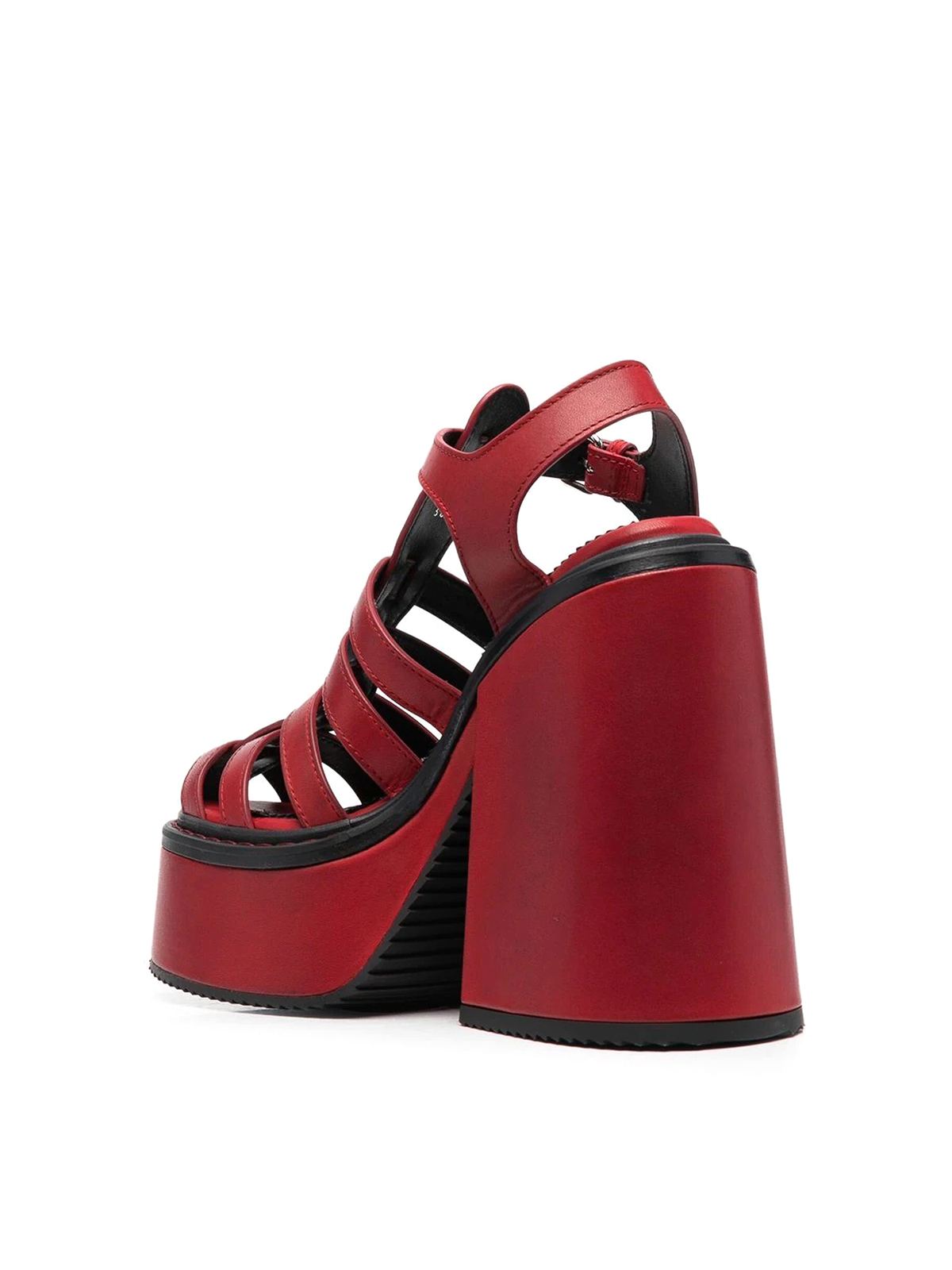 Shop Dsquared2 Leather Platoform Heeled Sandals In Rojo Oscuro