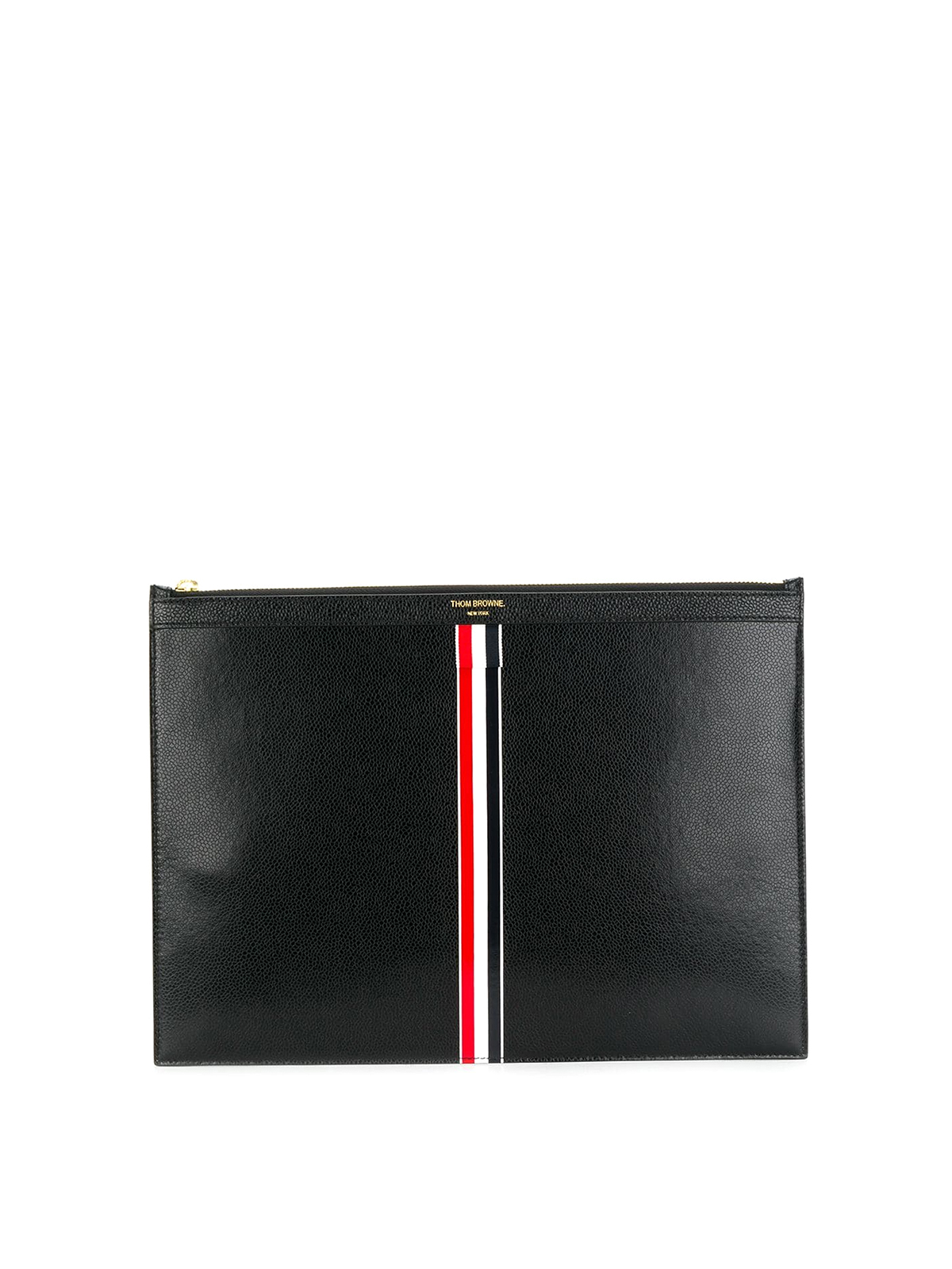 Thom Browne Vertical Stripe Leather Document Holder In Black