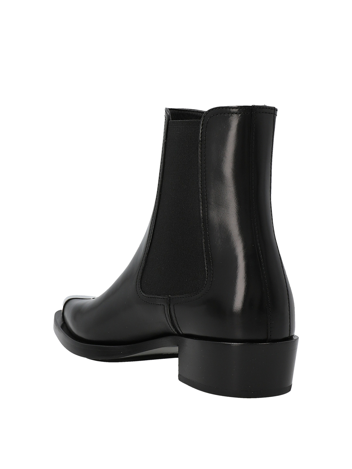 Shop Alexander Mcqueen Metallic Toe Ankle Boots In Negro