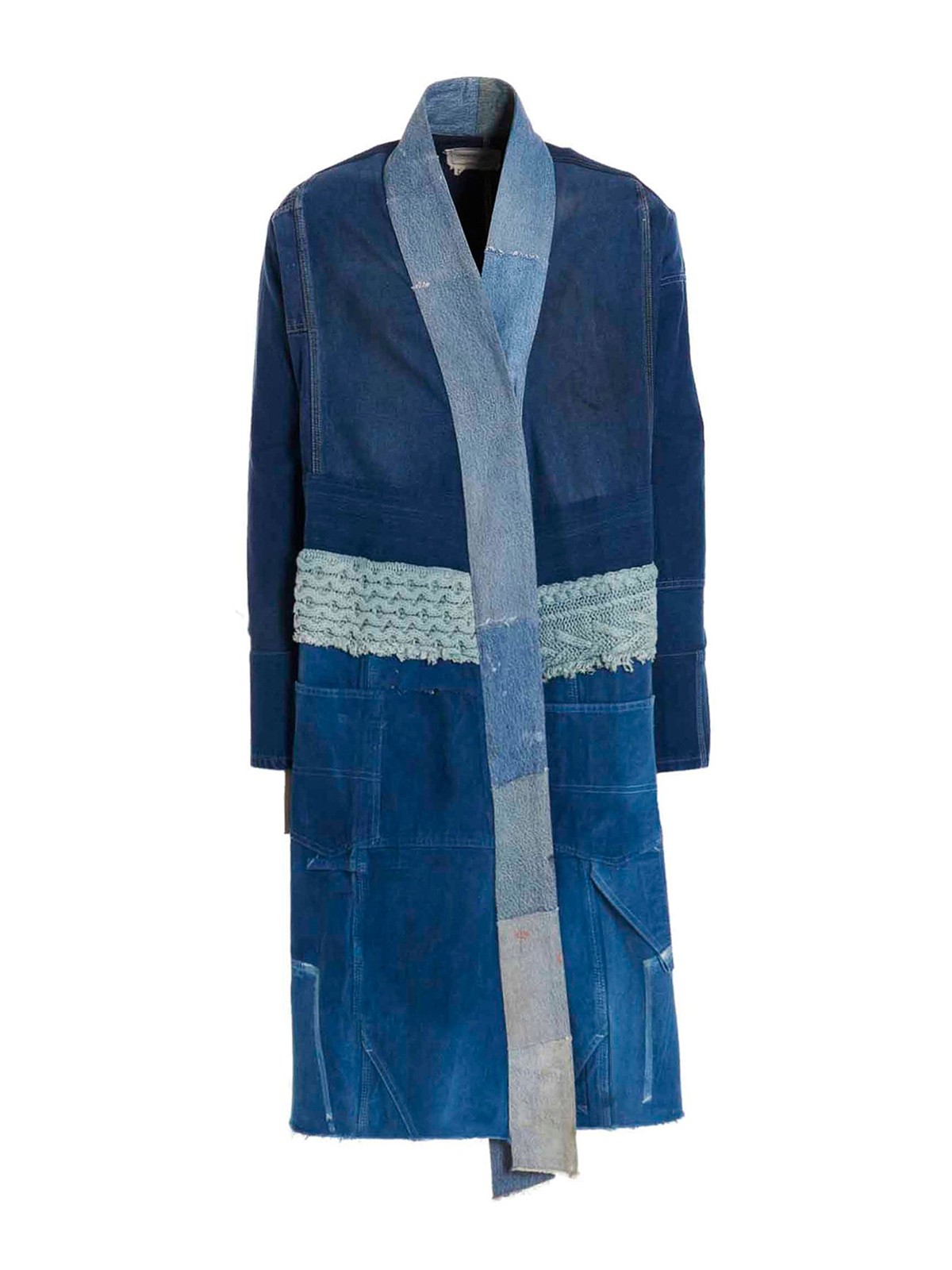 Shop Greg Lauren Denim Mixed Long Coat In Azul
