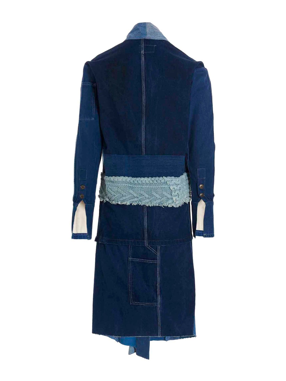 Shop Greg Lauren Denim Mixed Long Coat In Azul