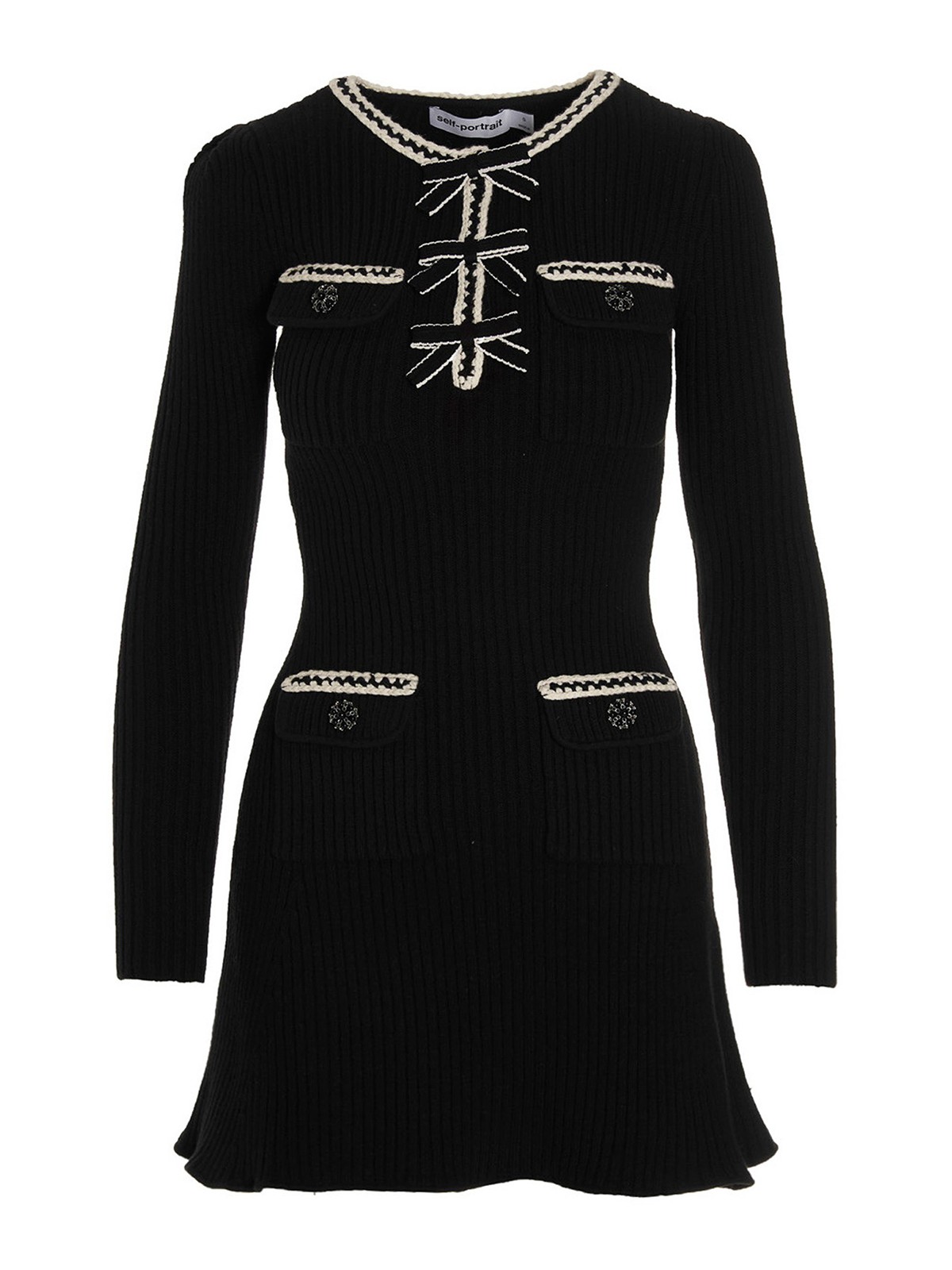 Self Portrait Bow knit dress - Black - Women|AW22124BBLACK