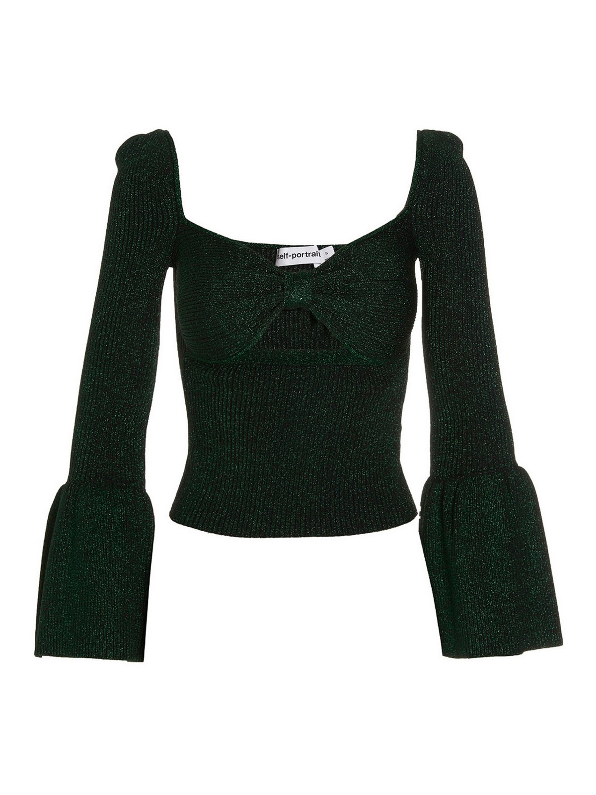 Self-portrait Cut Out Detailed Lurex Top In Green