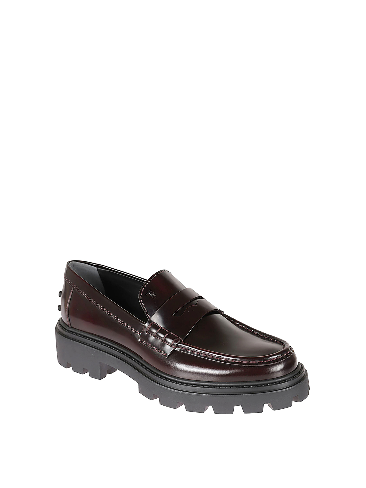 Shop Tod's Leather Loafers In Burgundy