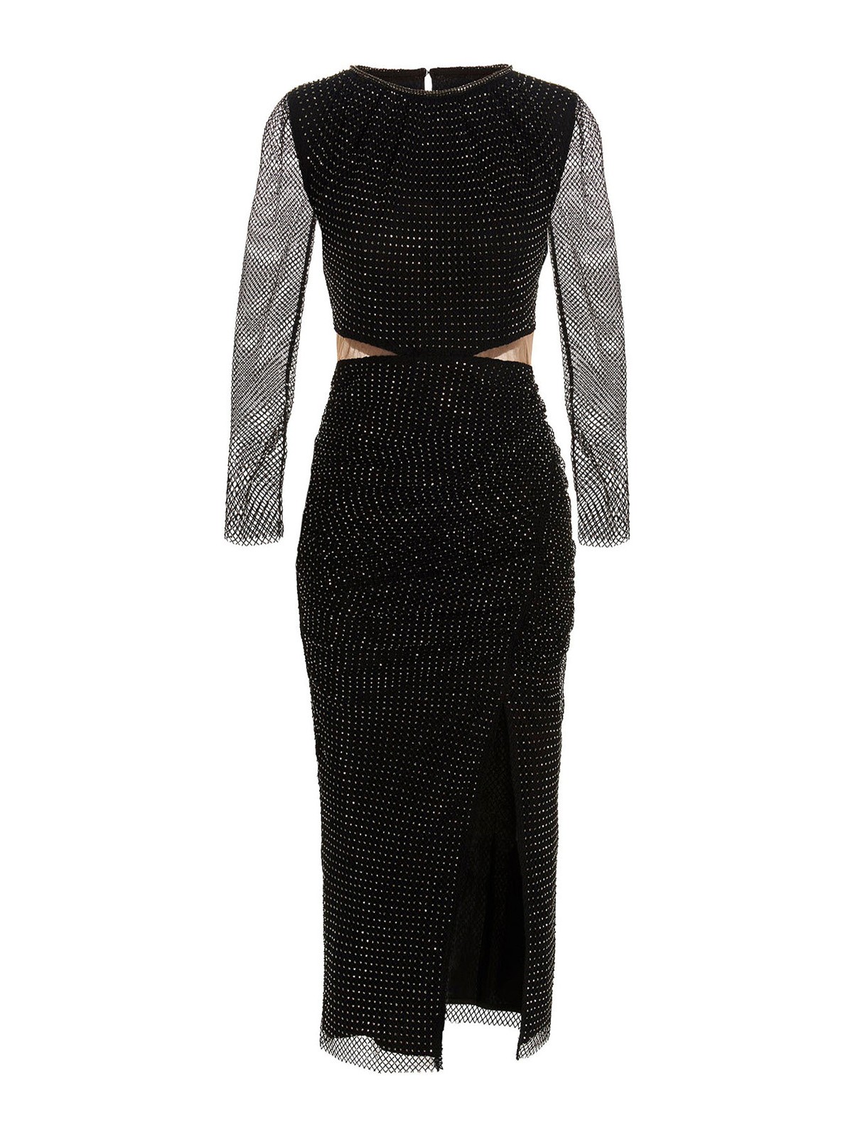 Self Portrait Rhinestone fishnet dress - Black|AW22145BLACK