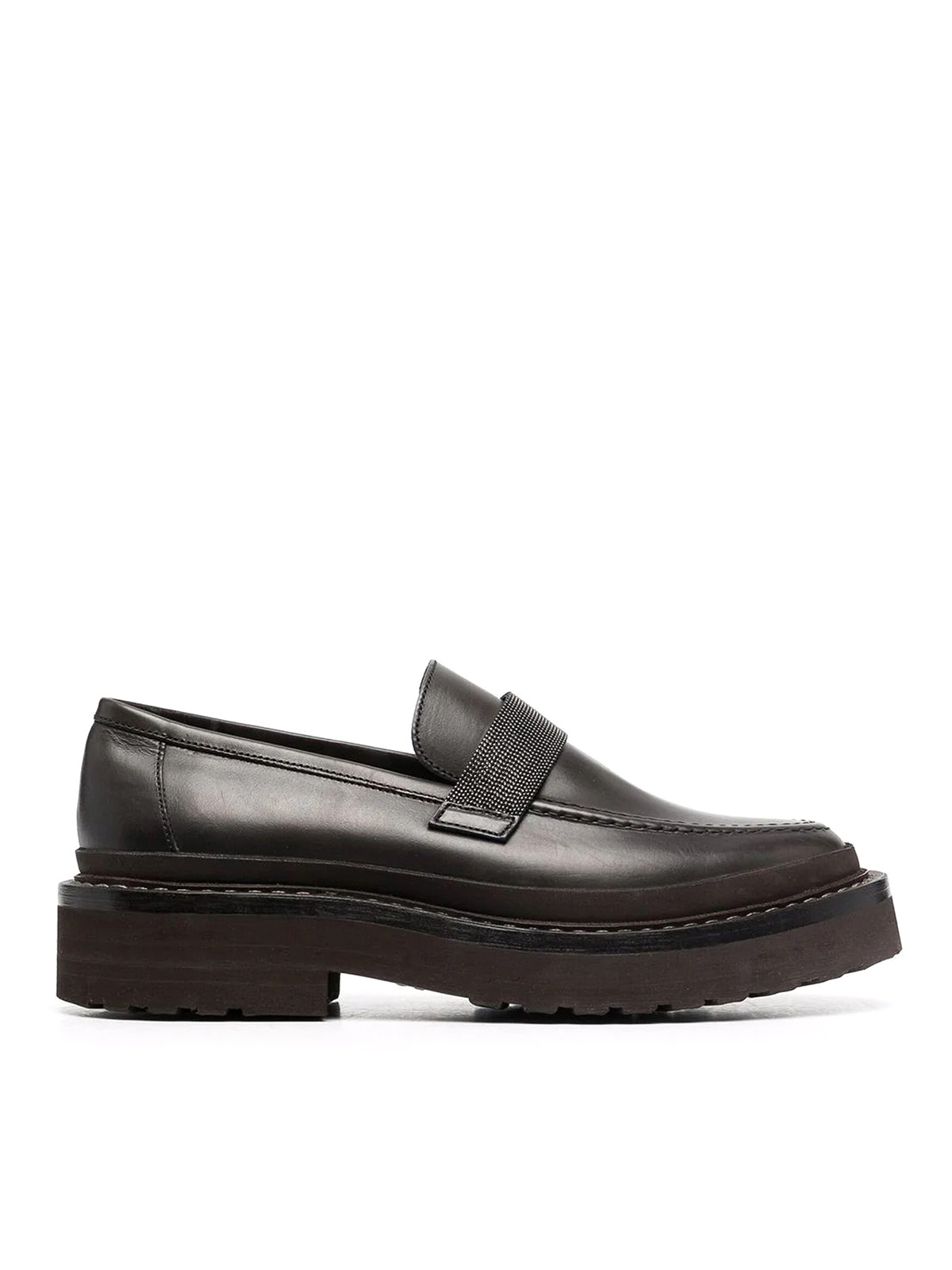 Brunello Cucinelli Leather Loafers In Marrón Oscuro
