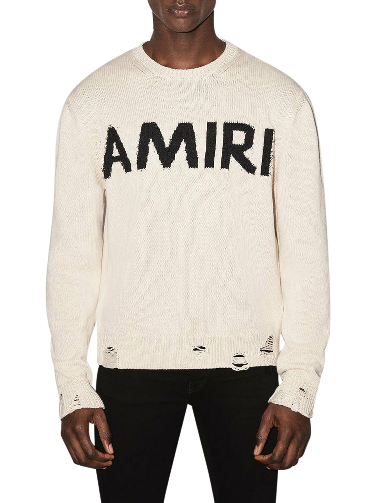 Amiri White Distressed Cotton Crew Neck T-Shirt M Amiri