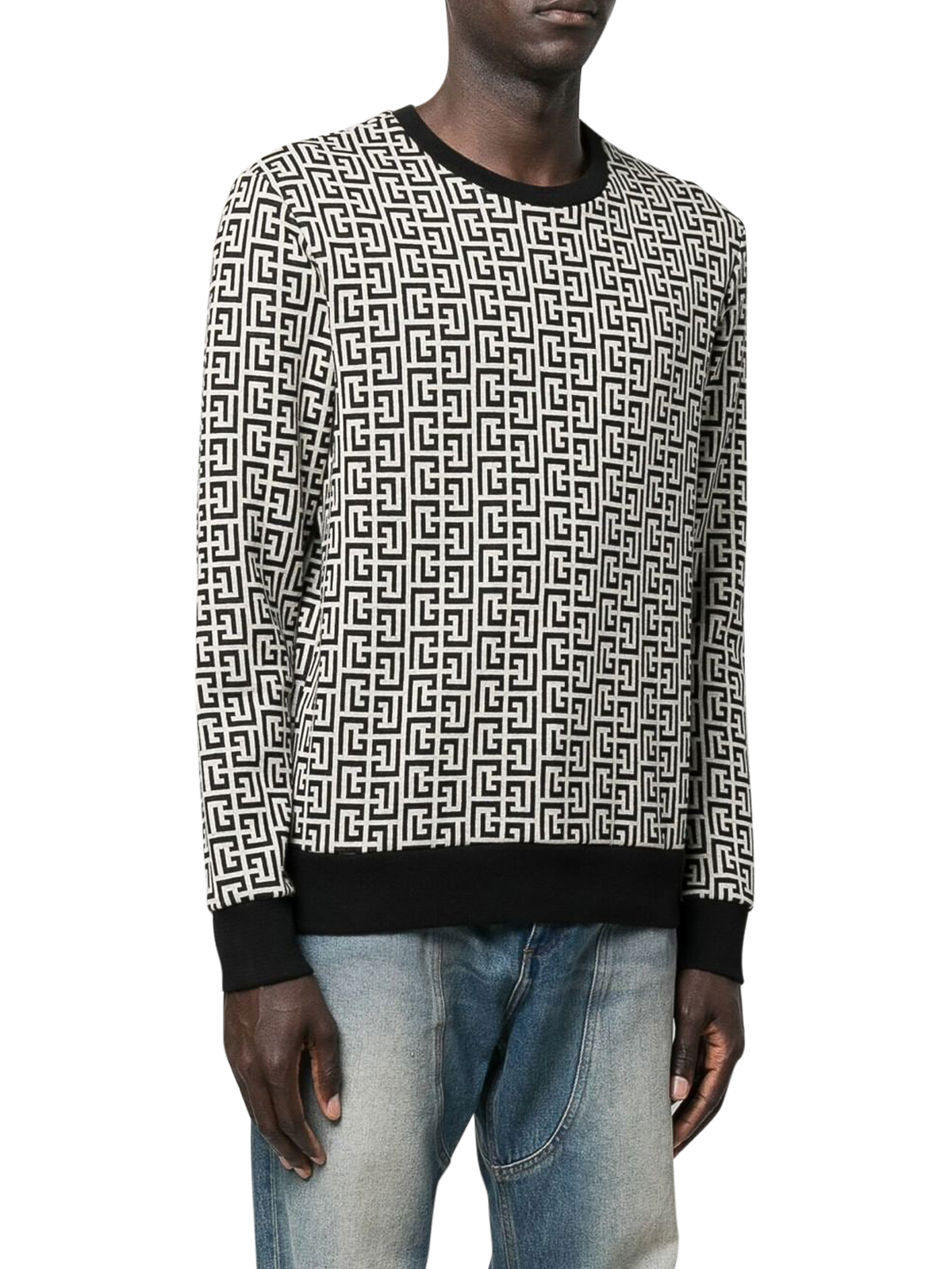 Shop Balmain Monogram Sweatshirt In Negro