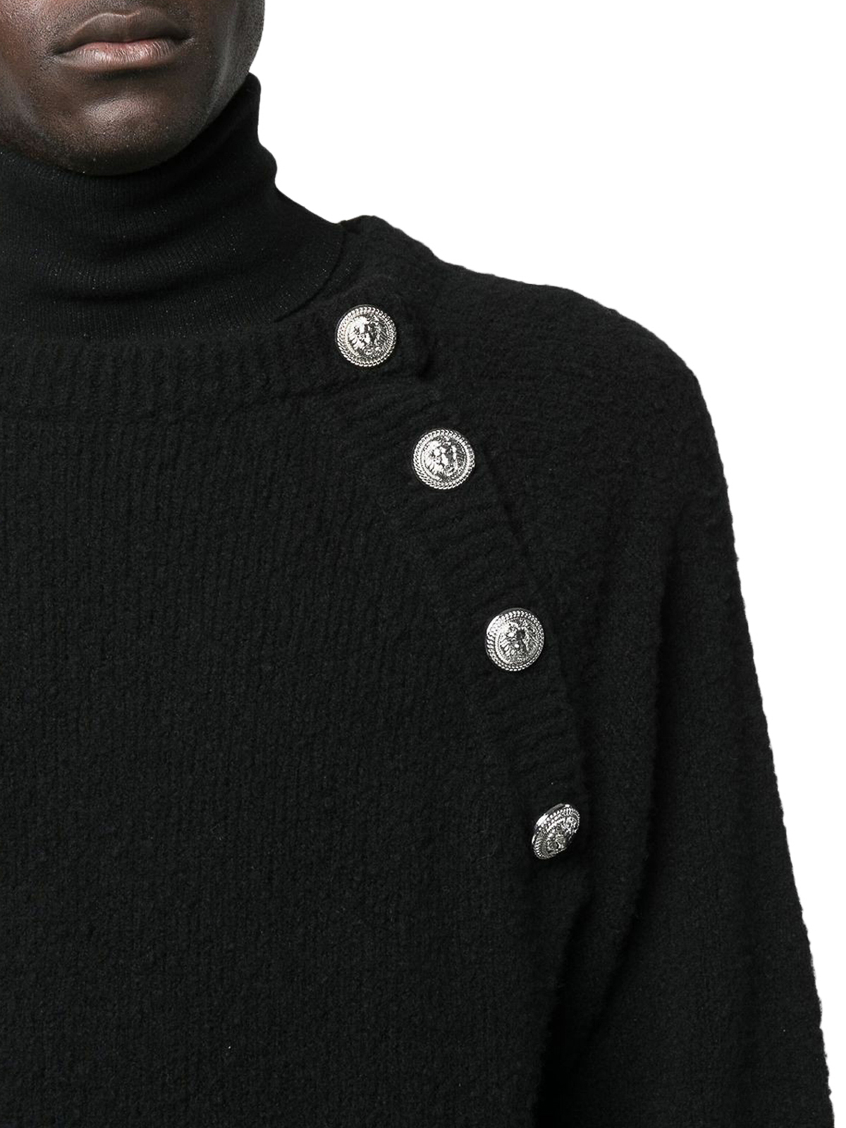Shop Balmain Buttoned Cashmere Crewneck In Black