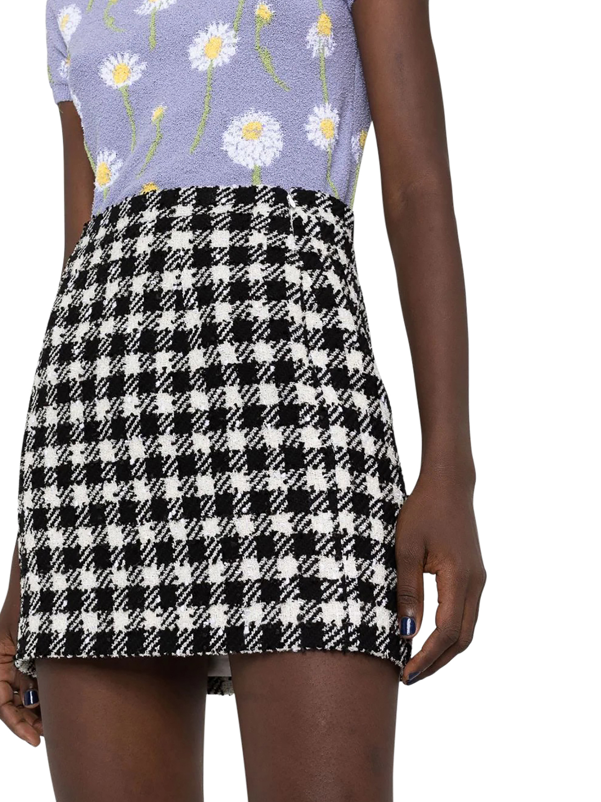 Shop Alessandra Rich Vichy Tweed Mini Skirt In Black