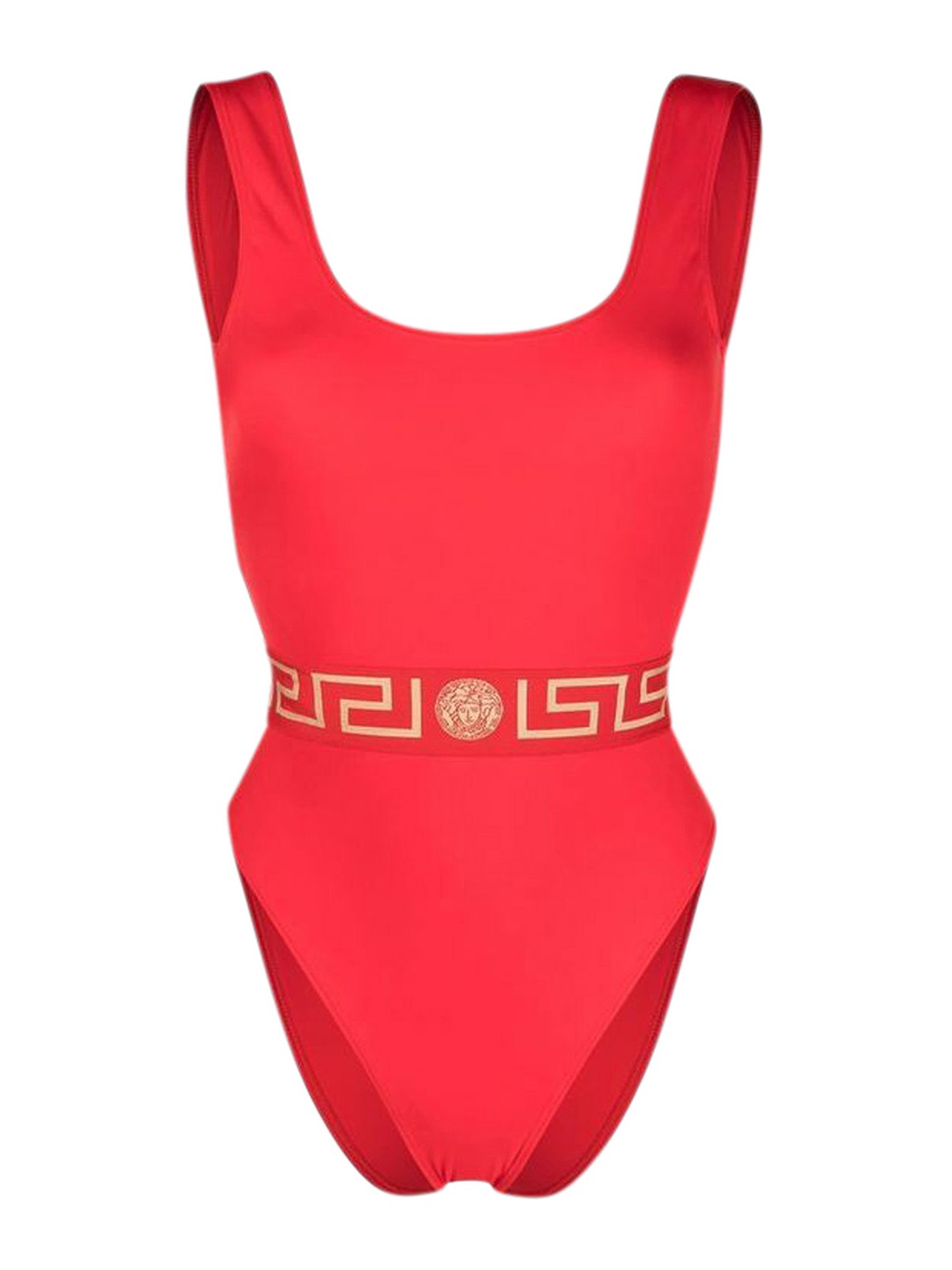 Versace Logo Printed Swimsuit In Rojo