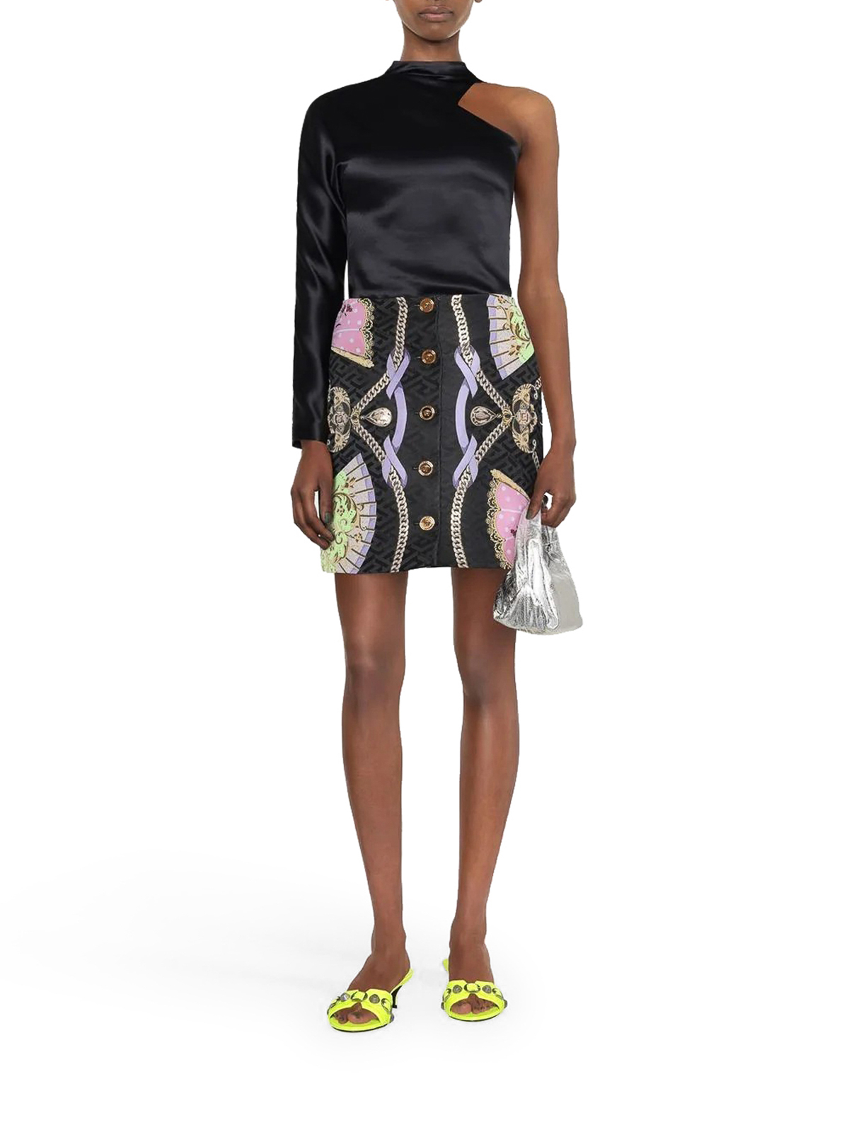Shop Versace Jacquard Skirt In Multicolor