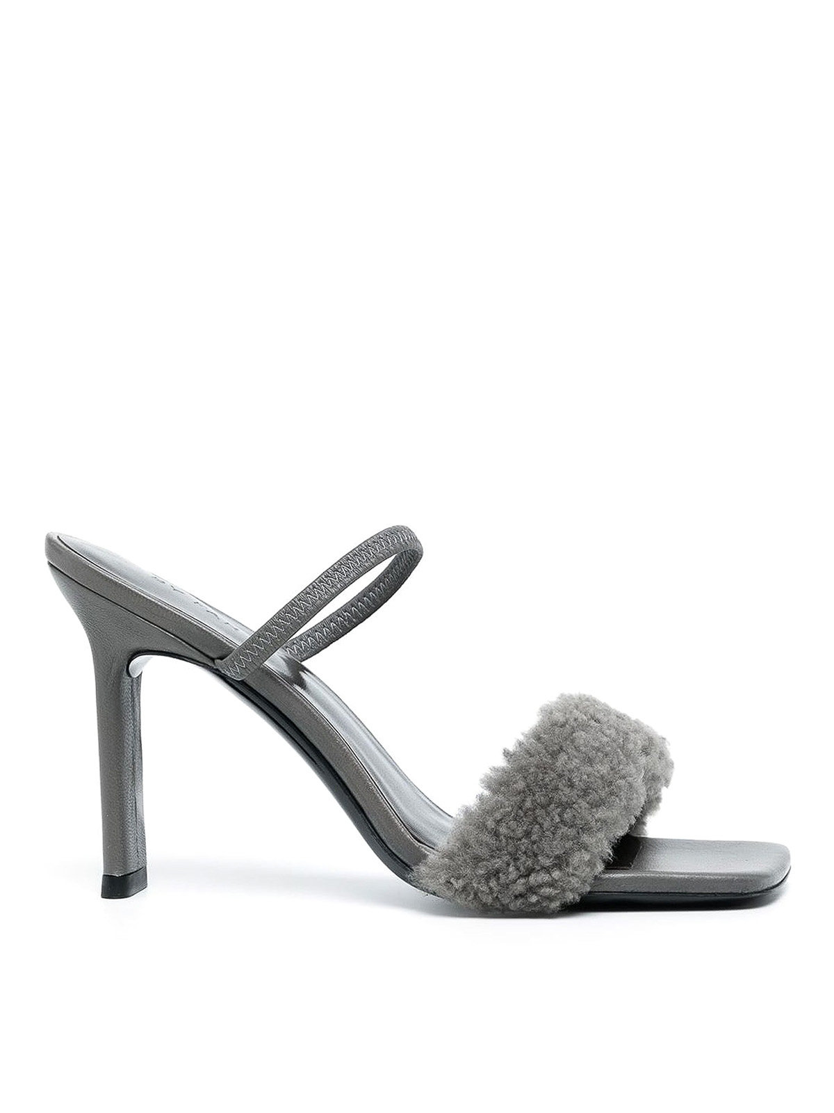 By Far Shearling Strap Sandals In Gris