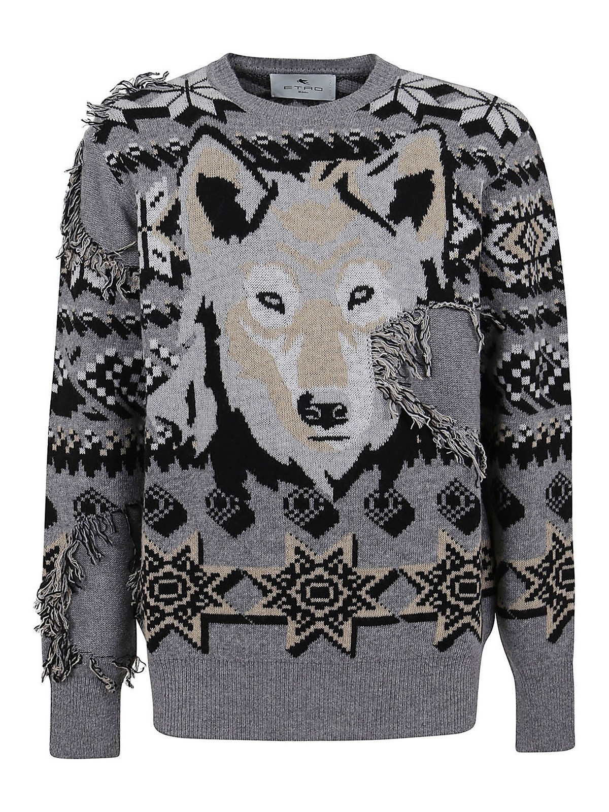 Etro Logo Embroidery Wool Sweater In Gris