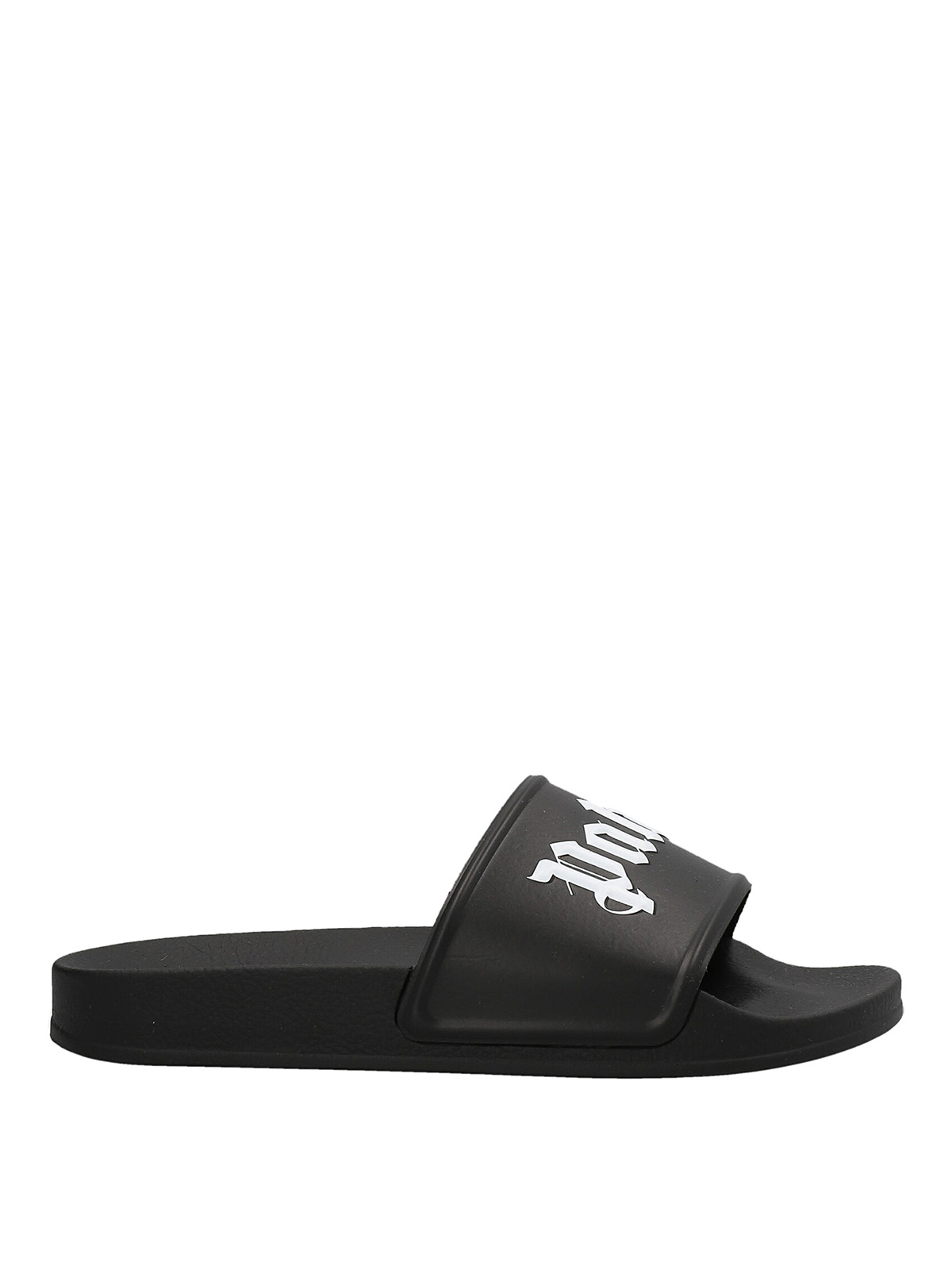 【関税込み】Palm Angels ブラック Palm ミュール Palm Angels logo-embossed Slides | Black | FARFETCH