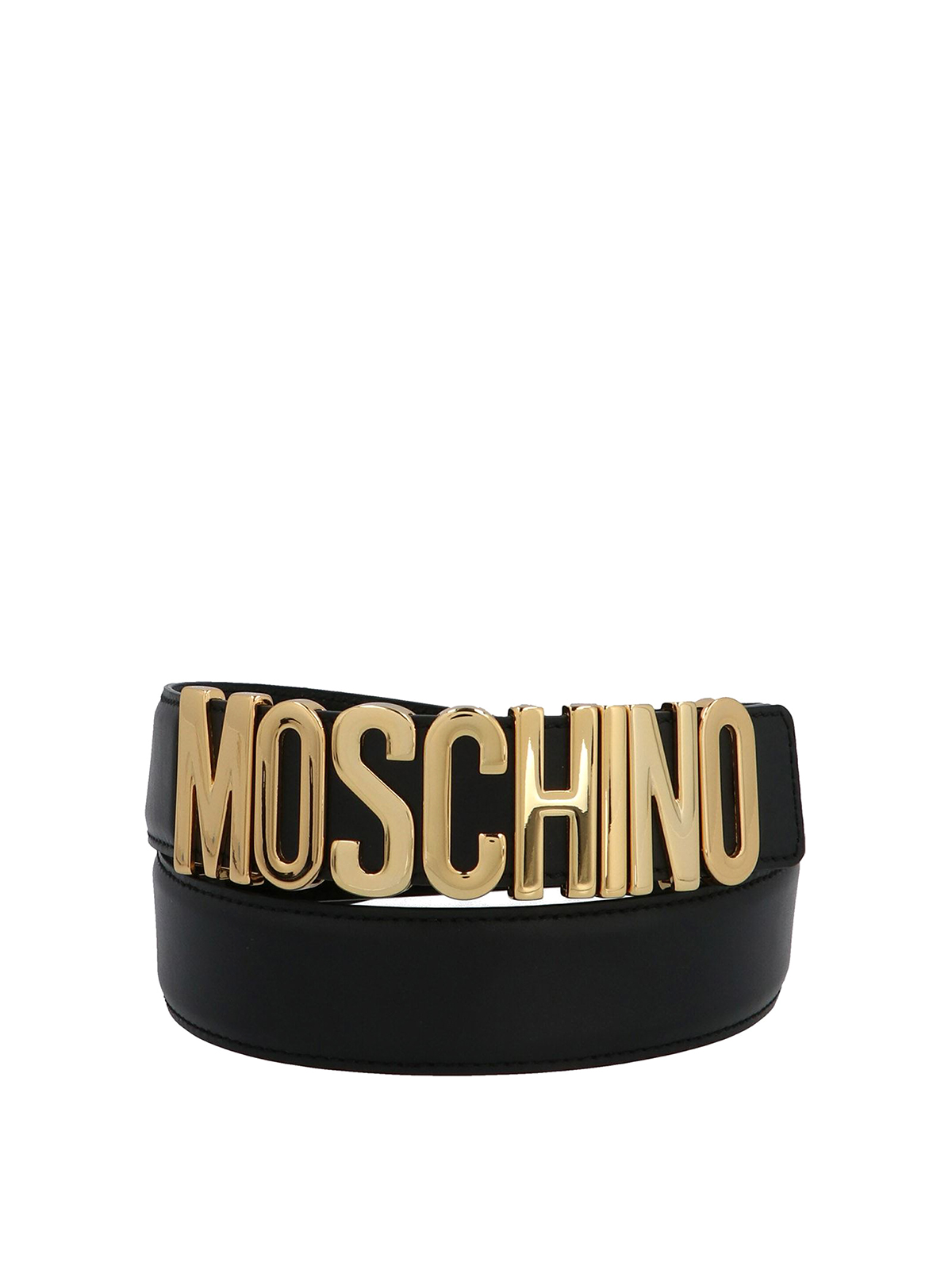 Moschino Metal Logo Leather Belt In Dorado