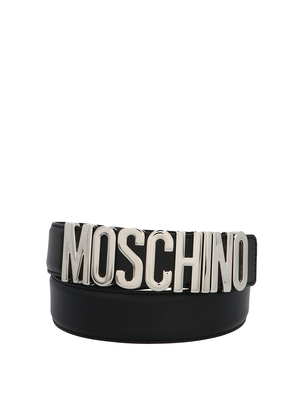 Moschino Metal Logo Leather Belt In Plata