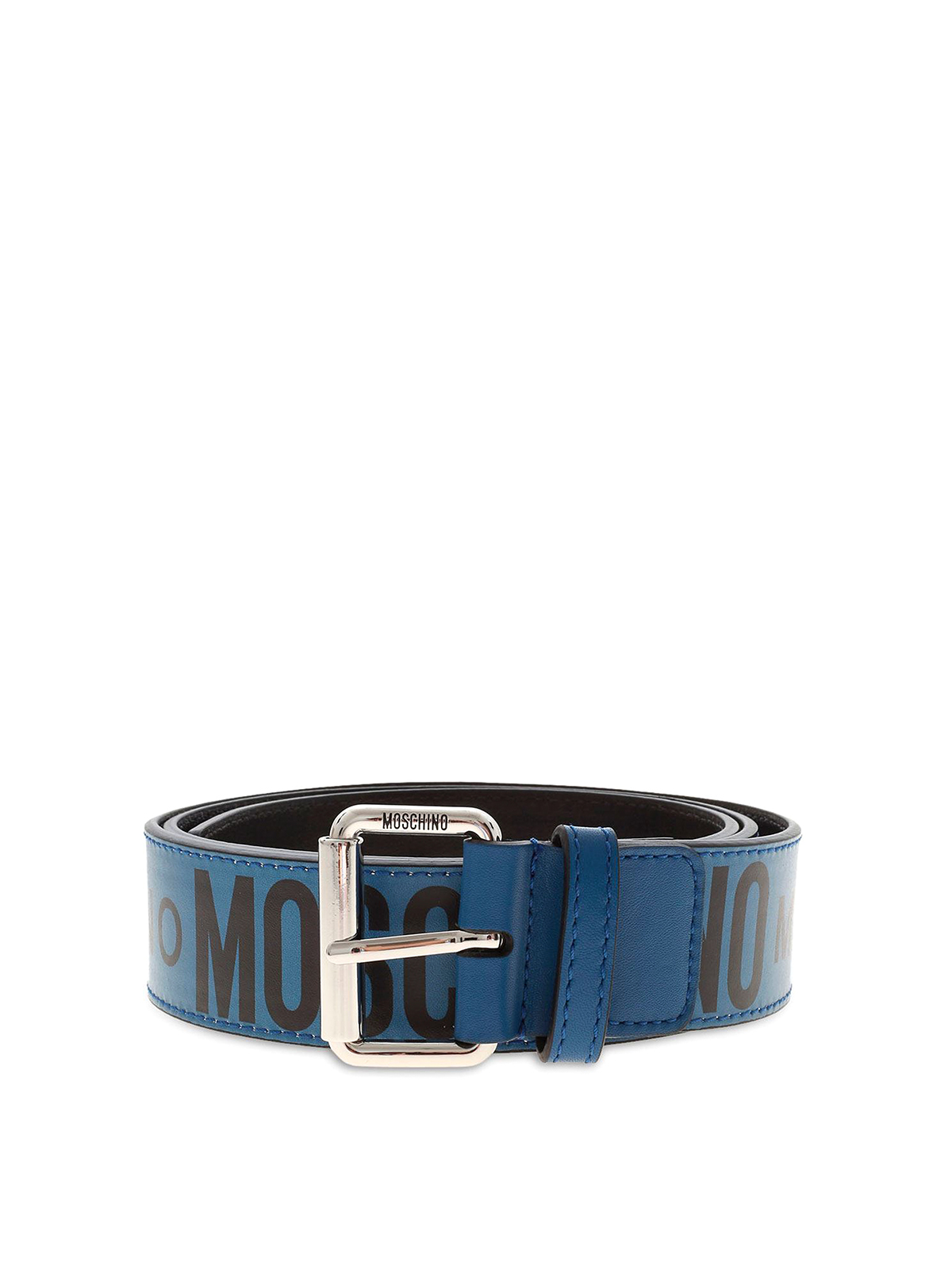 Moschino Metal Logo Leather Belt In Azul
