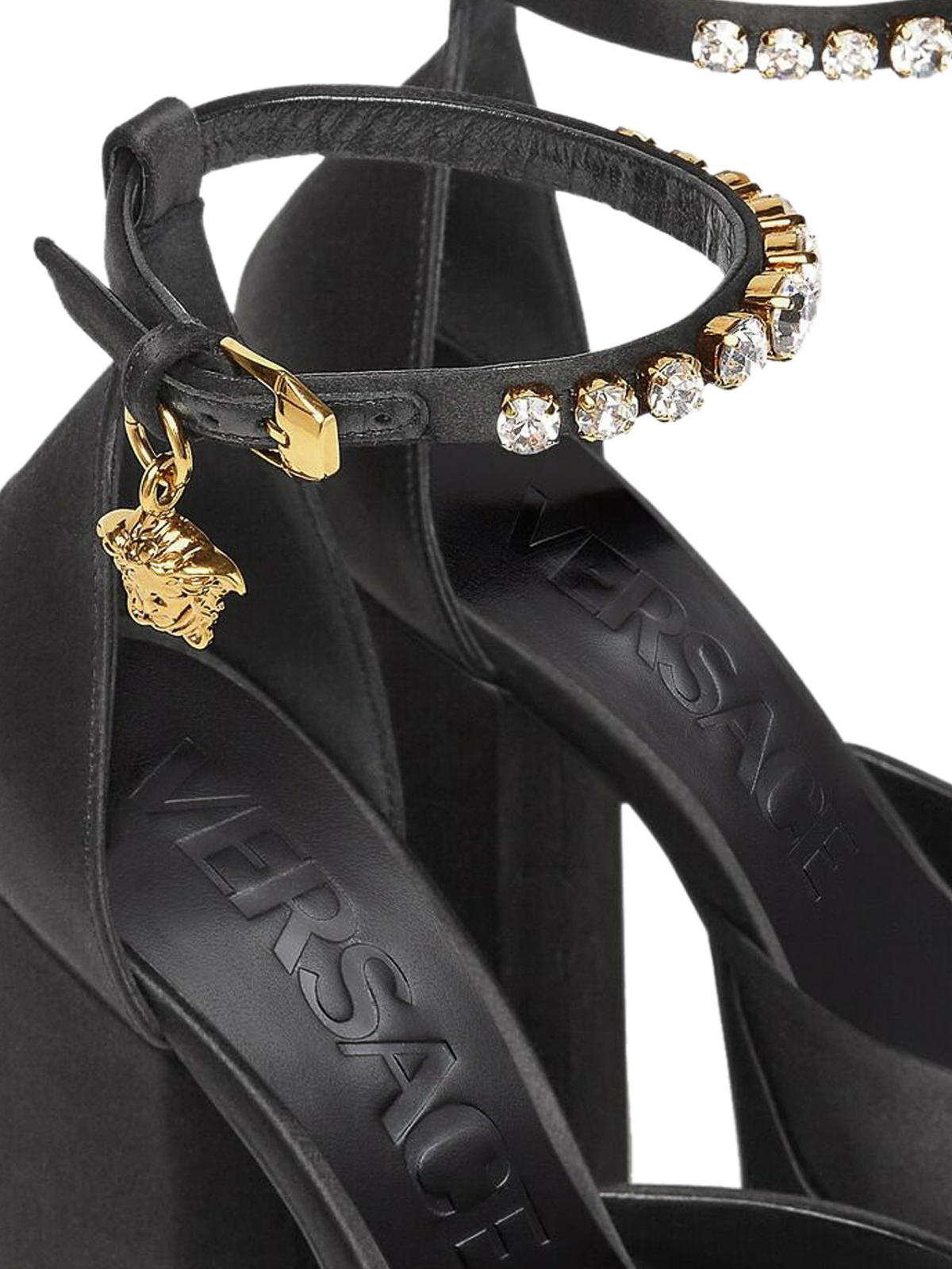 Shop Versace Satin Pumps In Black