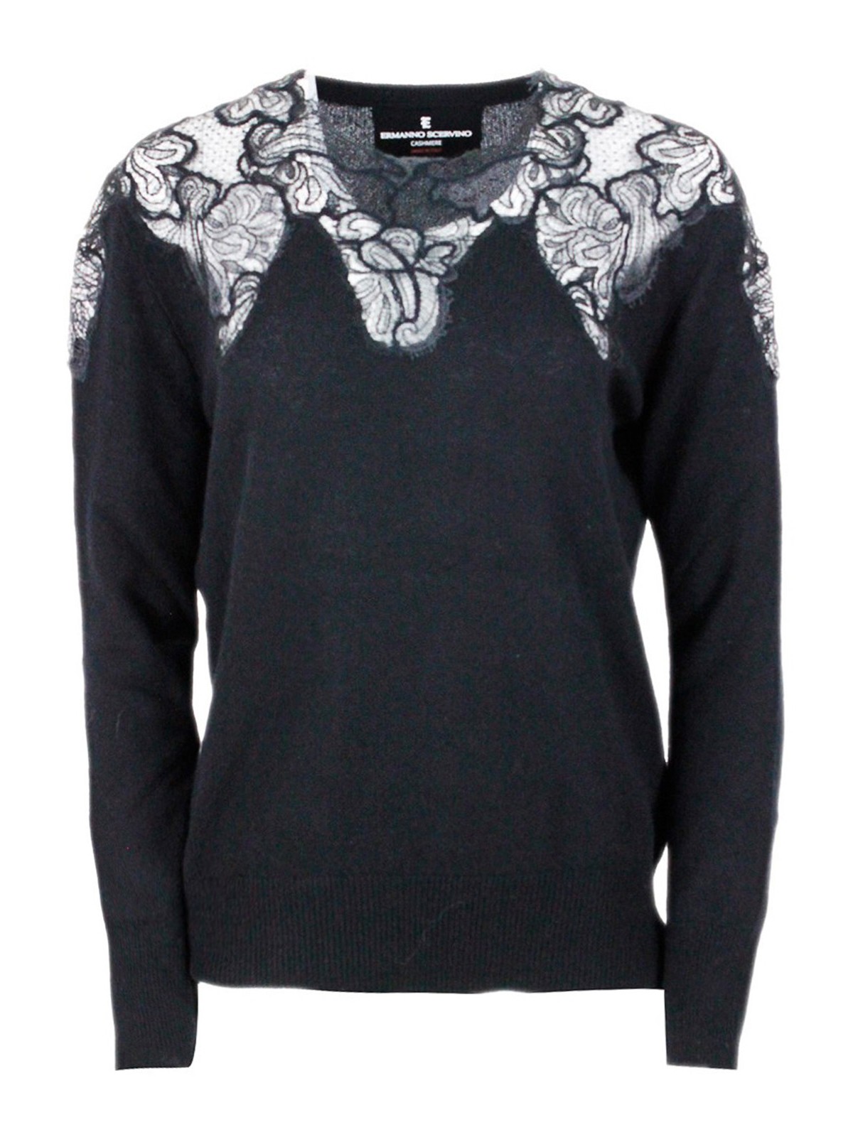 Shop Ermanno Scervino Lace Trimmed Cashmere Sweater In Black