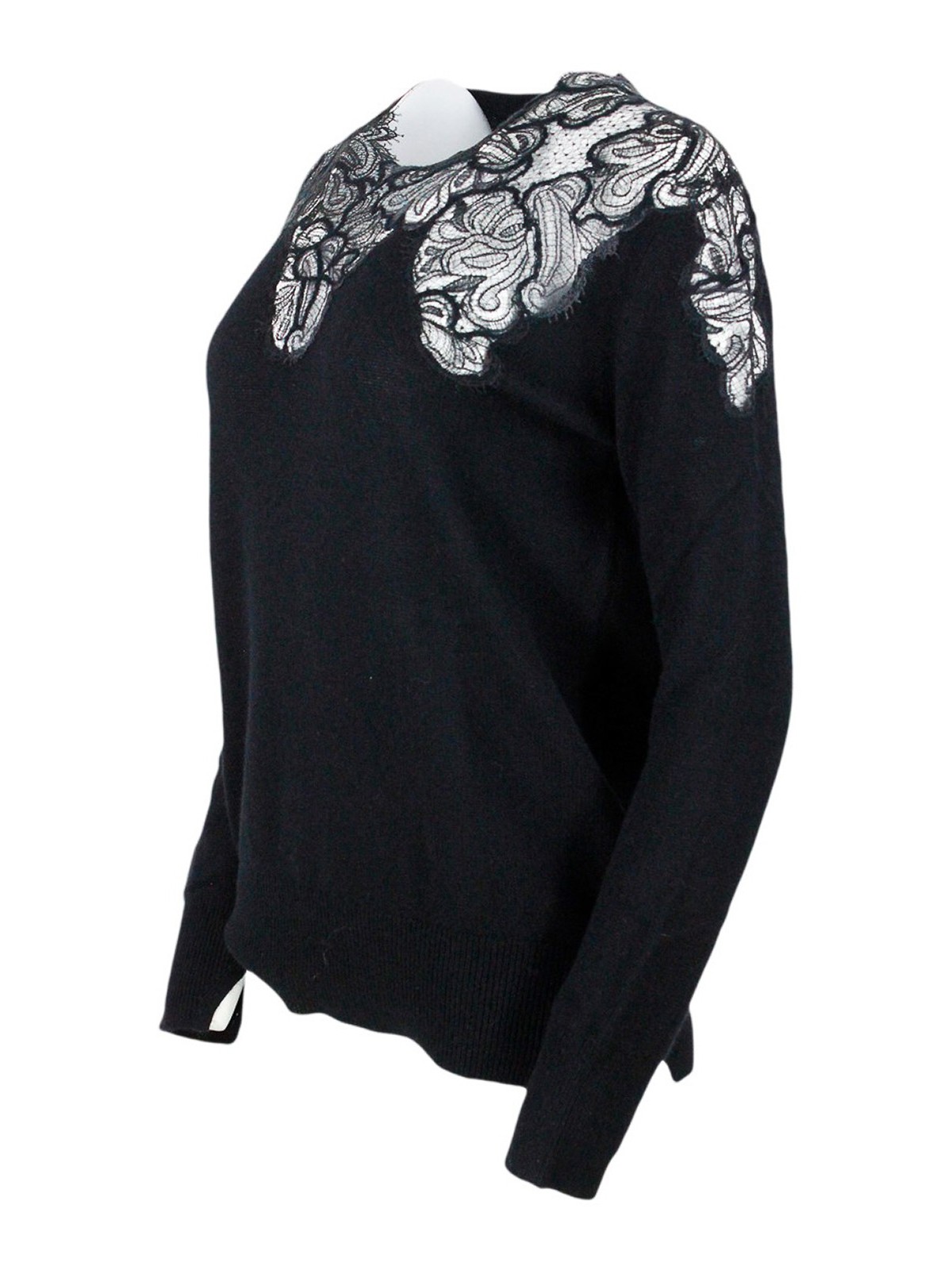 Shop Ermanno Scervino Lace Trimmed Cashmere Sweater In Black