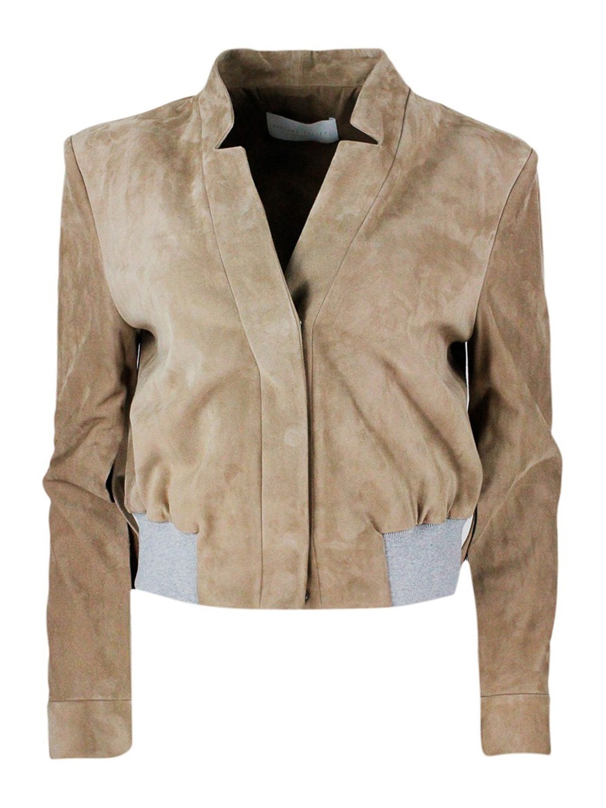 Shop Fabiana Filippi Suede Jacket With Cut Sleeves In Beige