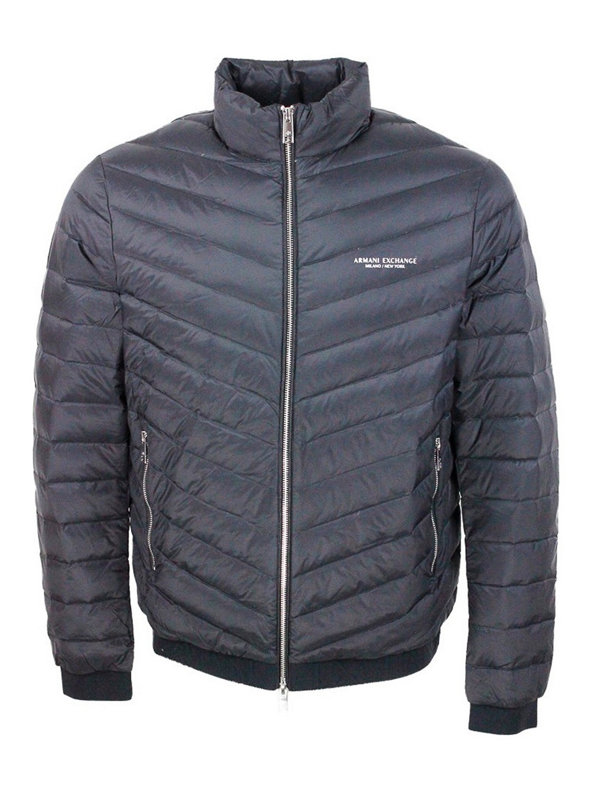 Armani Exchange Chevron Quilted Puffer Jacket In Dark Grey