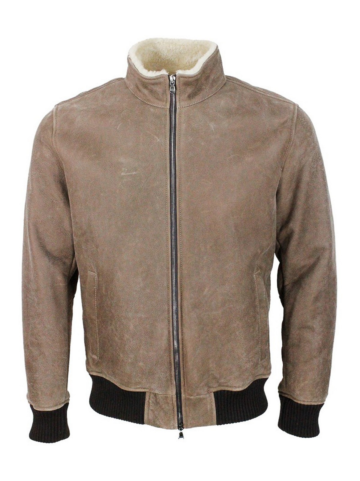 Barba Shearling Jacket With Ribbed Cuffs In Beis
