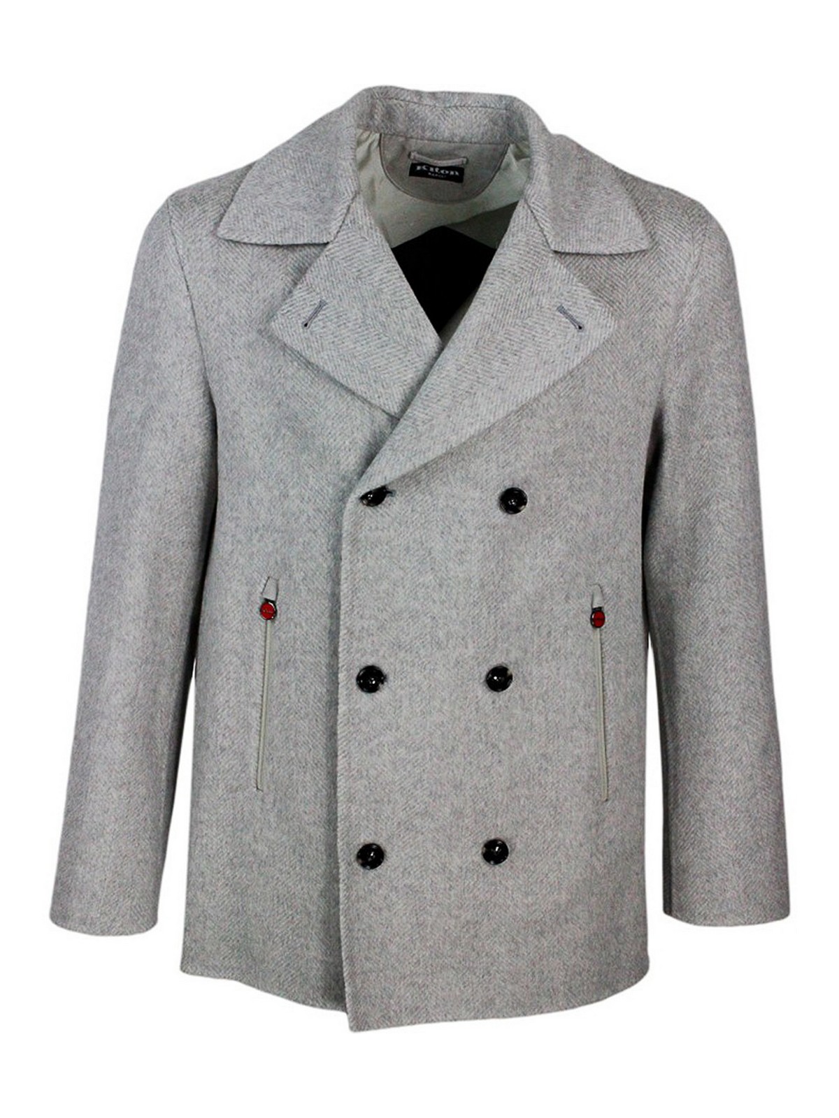 Shop Kiton Cashmere Cloth Double-breasted Jacket In Grey