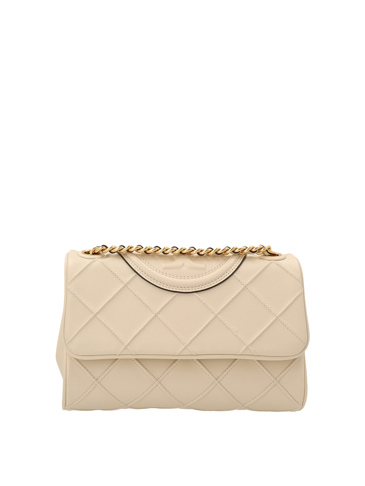 Fleming Small Leather Shoulder Bag in Beige - Tory Burch